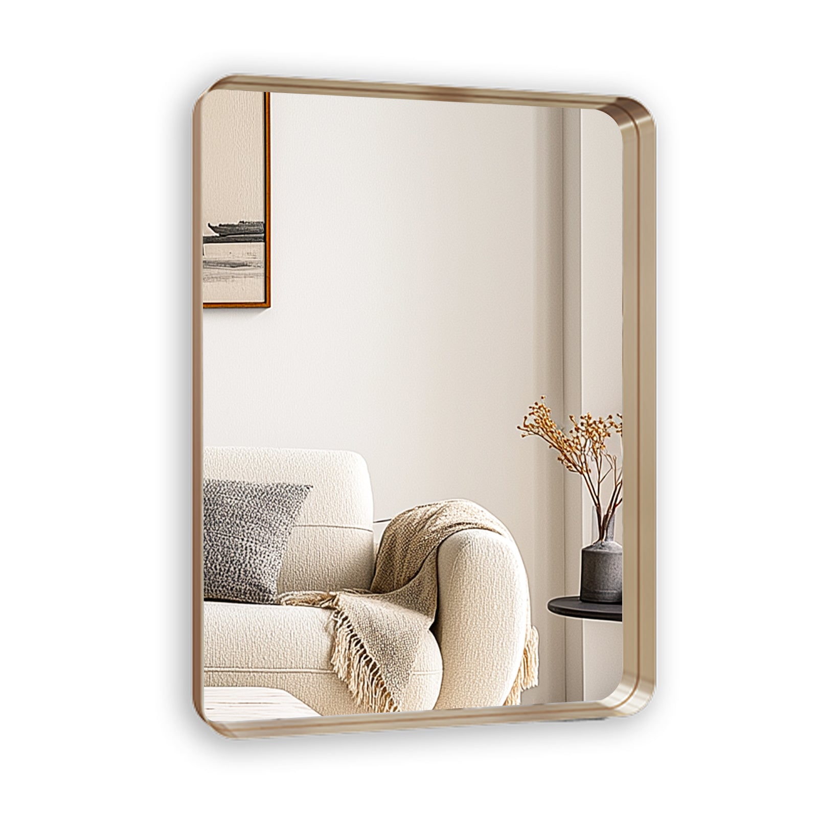 USHOWER 24 x 36 inch brushed gold frame rectangular bathroom vanity wall mirror single pack