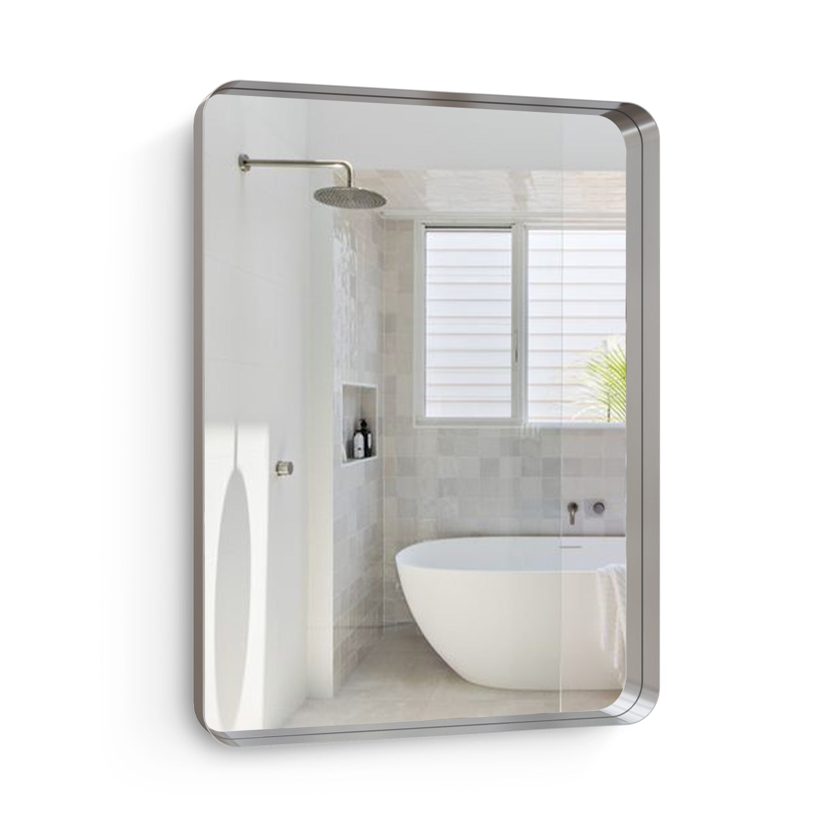 USHOWER 24 x 36 inch brushed nickel frame rectangular bathroom vanity wall mirror single pack
