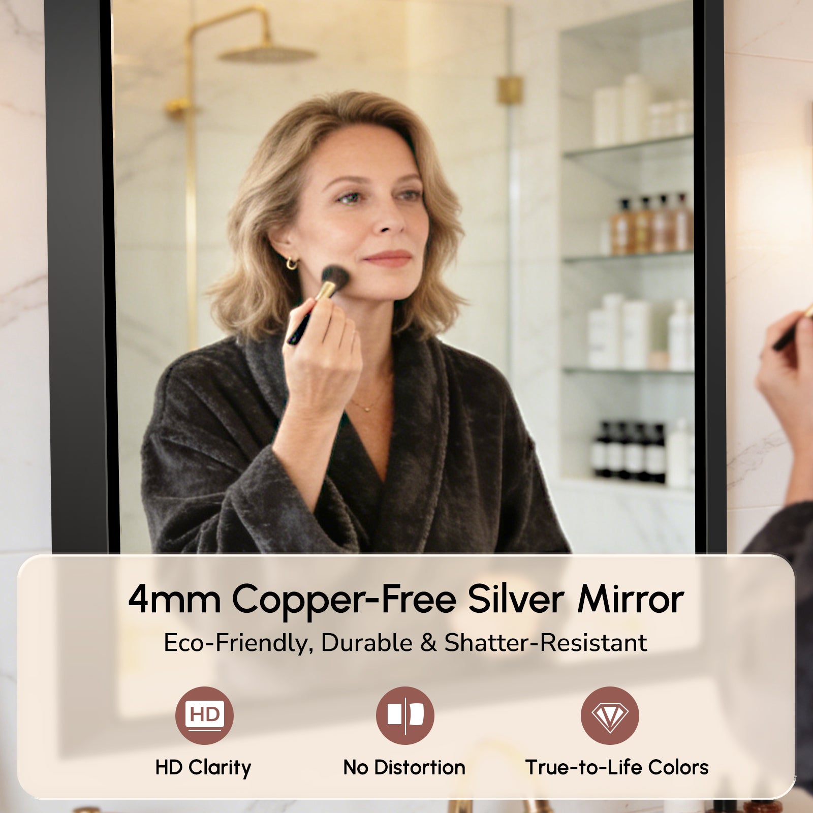 USHOWER Floating Mirror, 24''x36'' Black Beveled Mirror for Wall