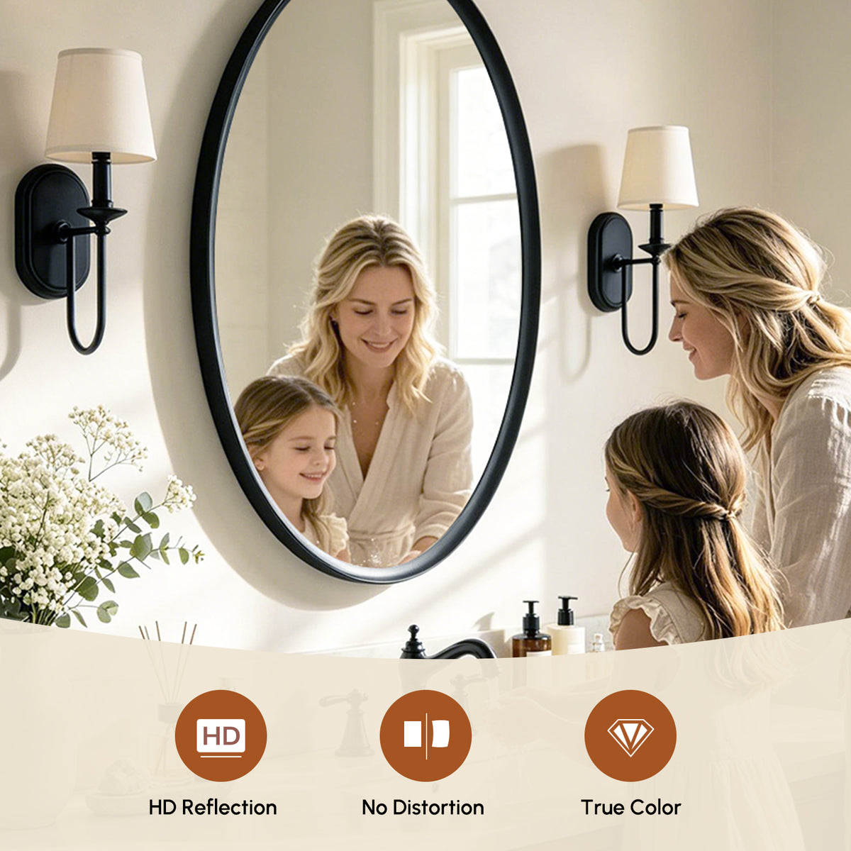 USHOWER Curva Black Oval Bathroom Mirror, 24x36 Inch Oval Mirror