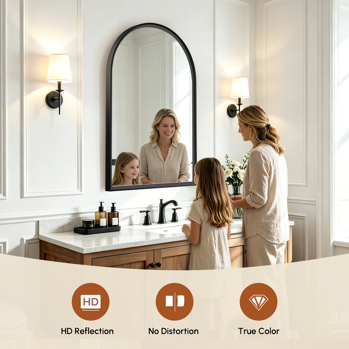 USHOWER Curva Black Arched Mirror 24x36 Inch, Arched Bathroom Mirror