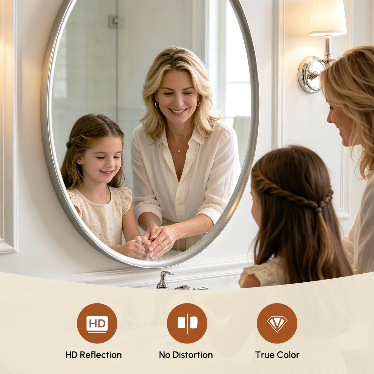 USHOWER Curva Brushed Nickel Oval Bathroom Mirror, 20x28 Inch Oval Mirror