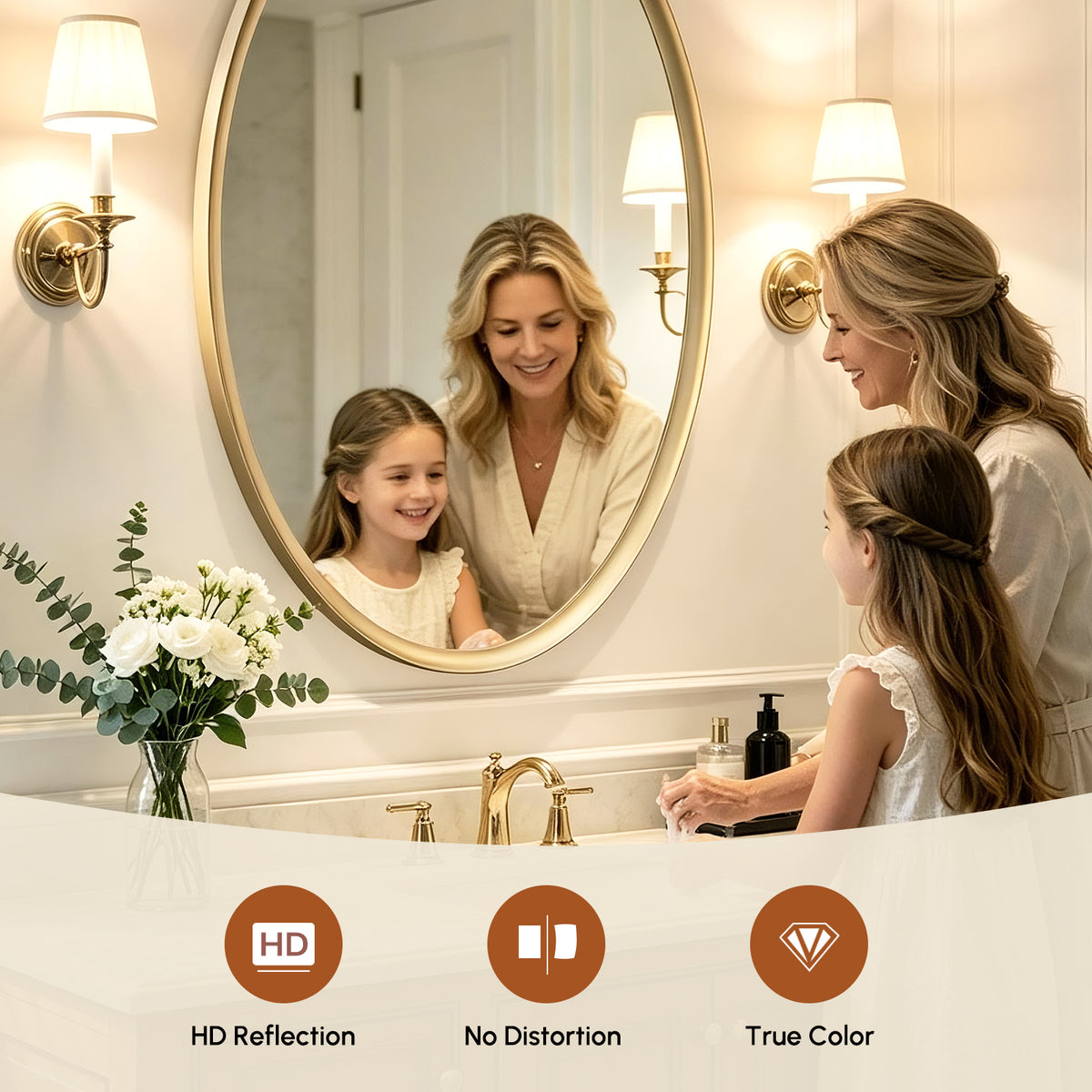 USHOWER Curva Brushed Gold Oval Bathroom Mirror, 20x28 Inch Oval Mirror