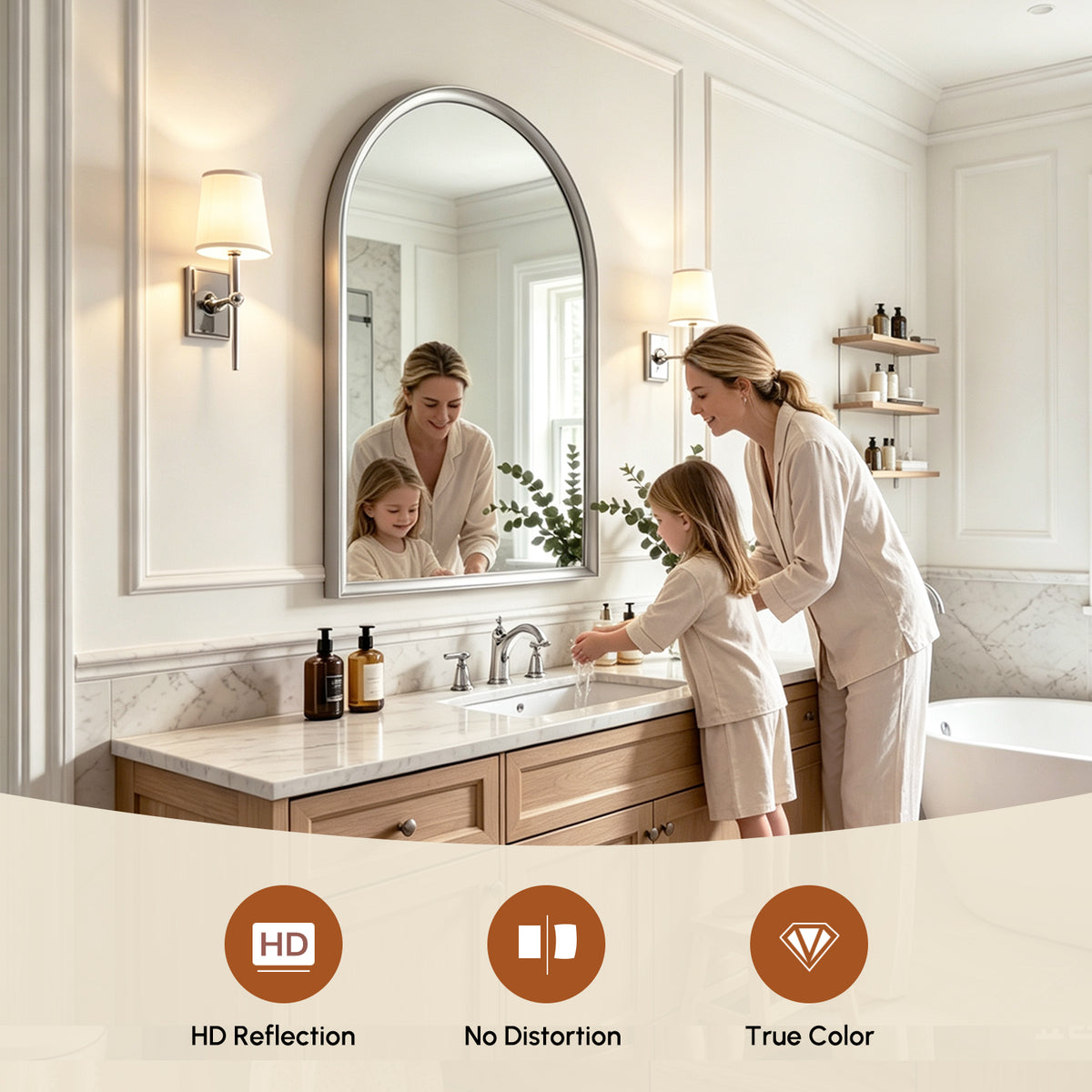 USHOWER Curva Brushed Nickel Arched Mirror 24x36 Inch, Arched Bathroom Mirror