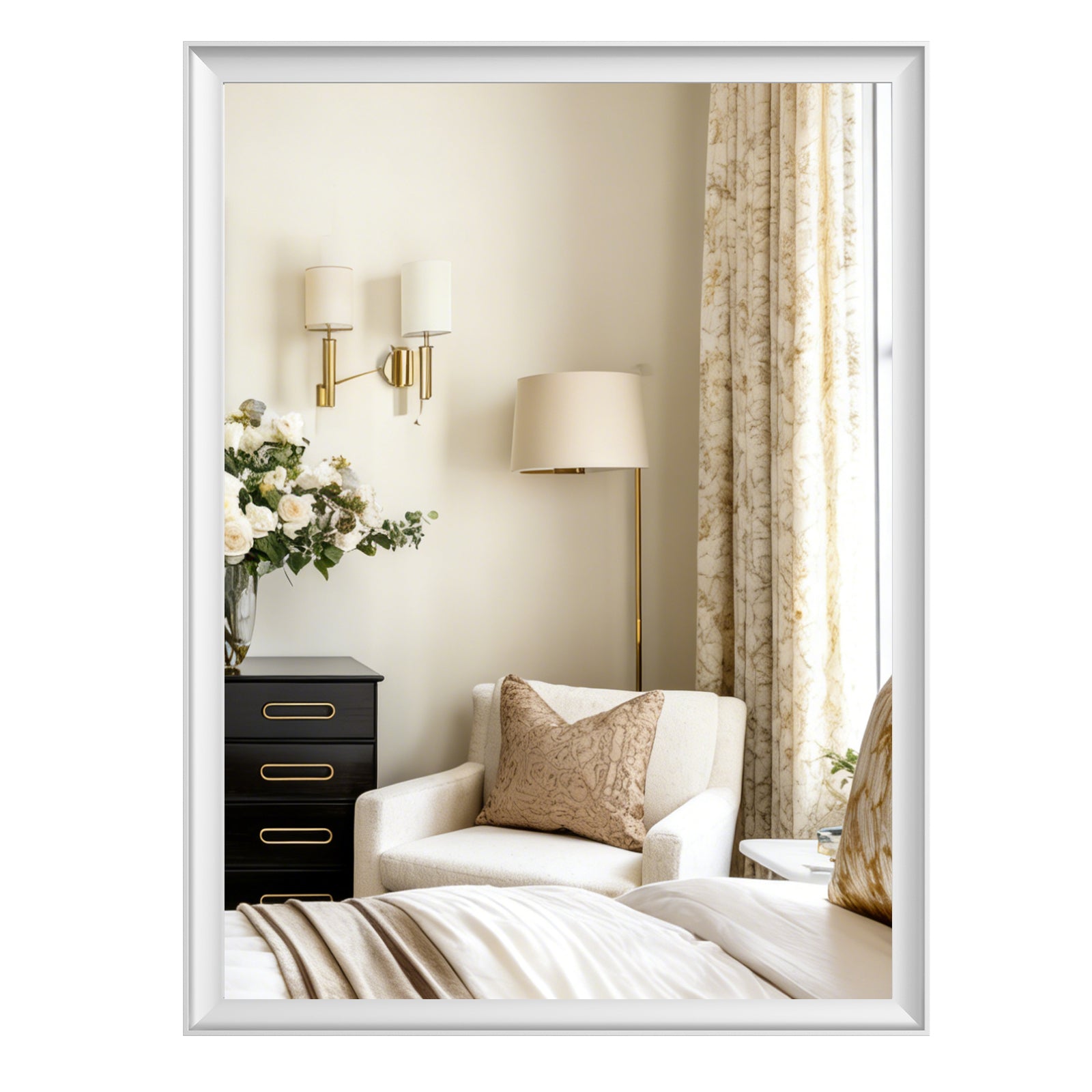 USHOWER Curva Mirror, Rectangular White Metal Framed Mirror, 30'' x 40''