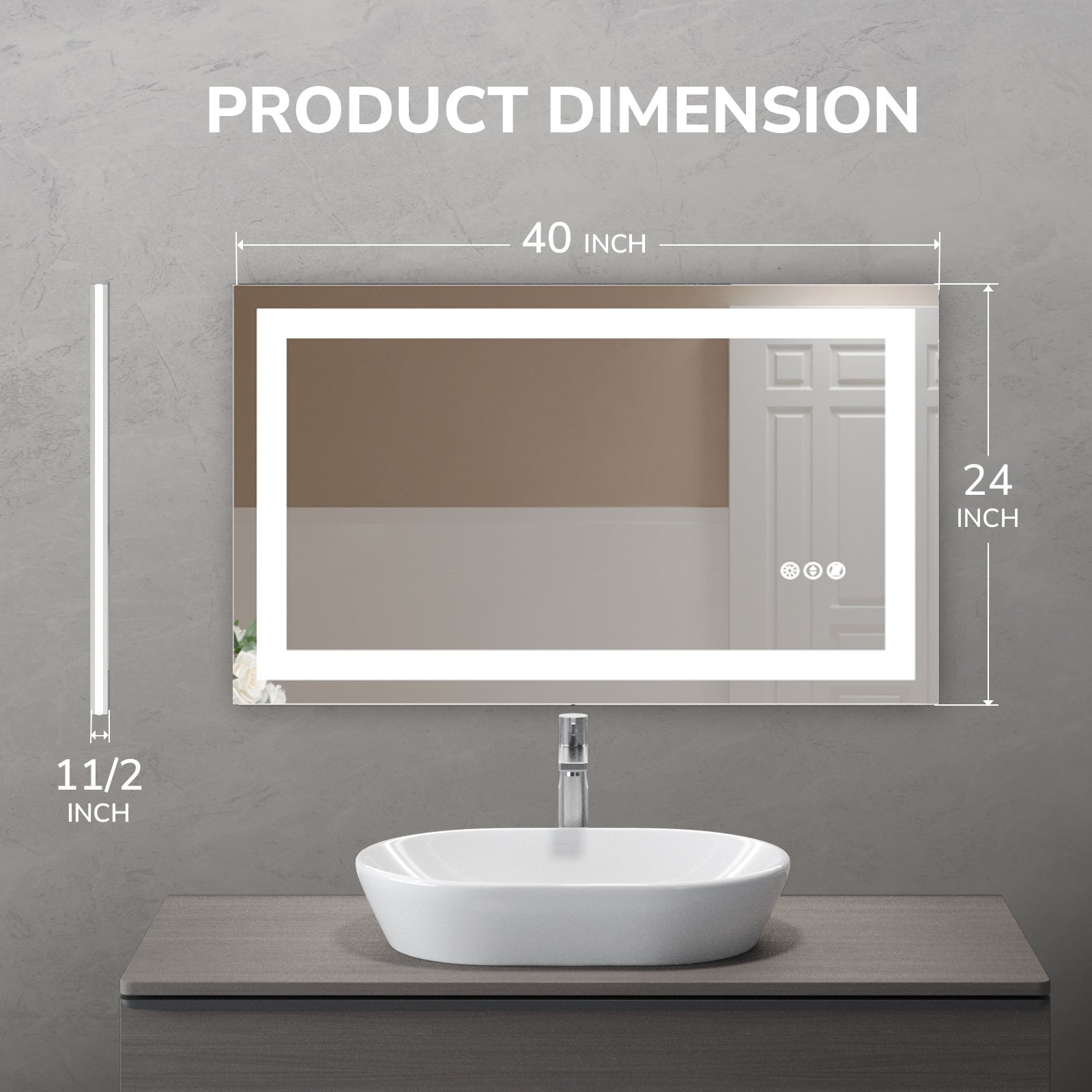 USHOWER Klara Series – 40'' x 24'' Rectangular LED Bathroom Mirror