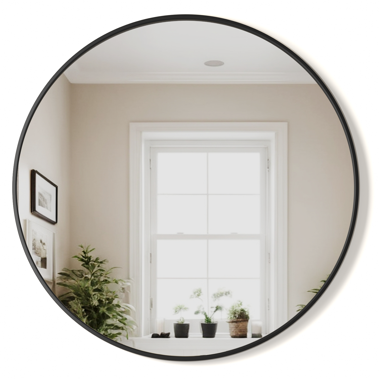 USHOWER Nwar Series – 42'' Black Round Bathroom Mirror