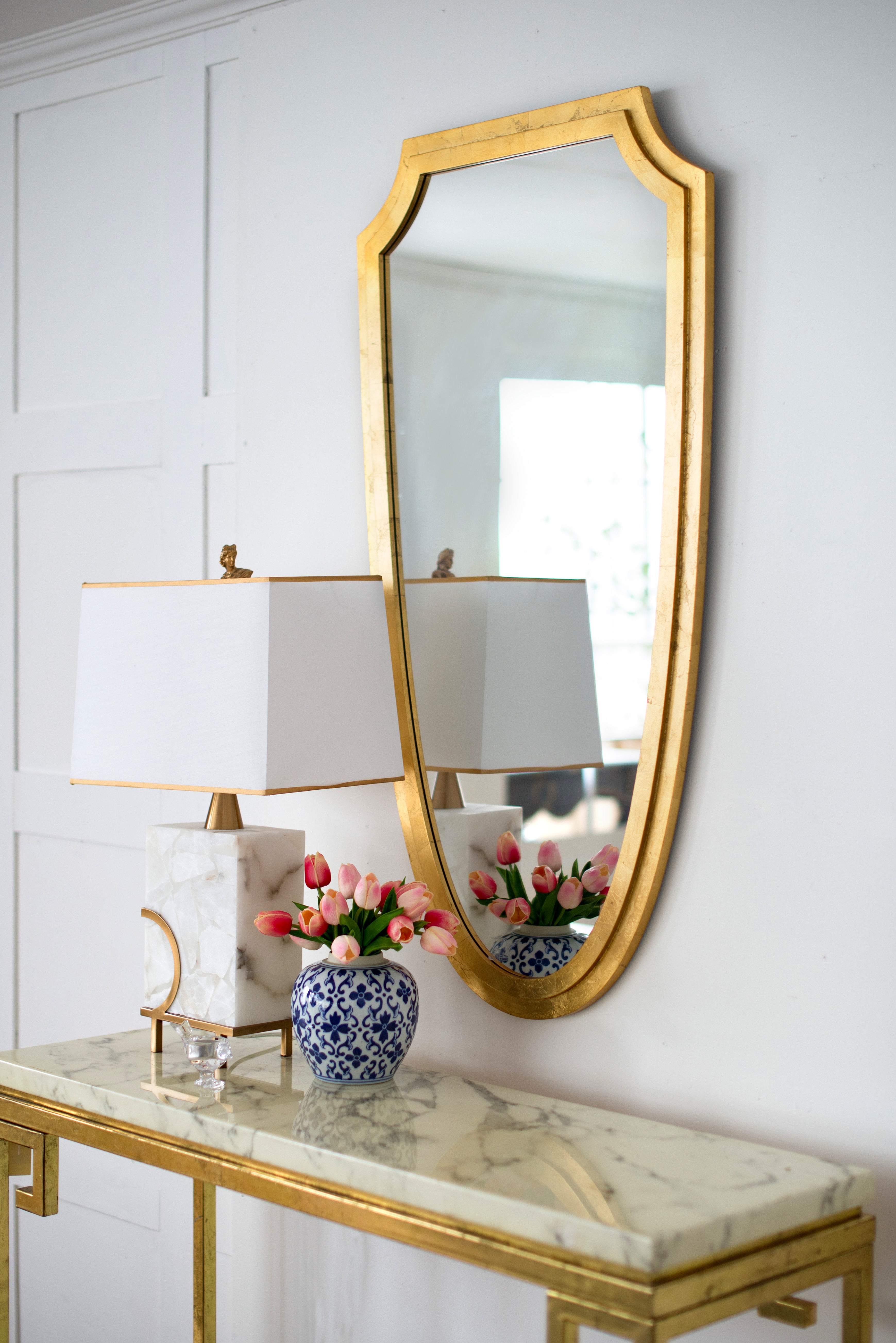 24'' x 46'' Decorative Mirror for Wall Décor, Shield-Inspired Design