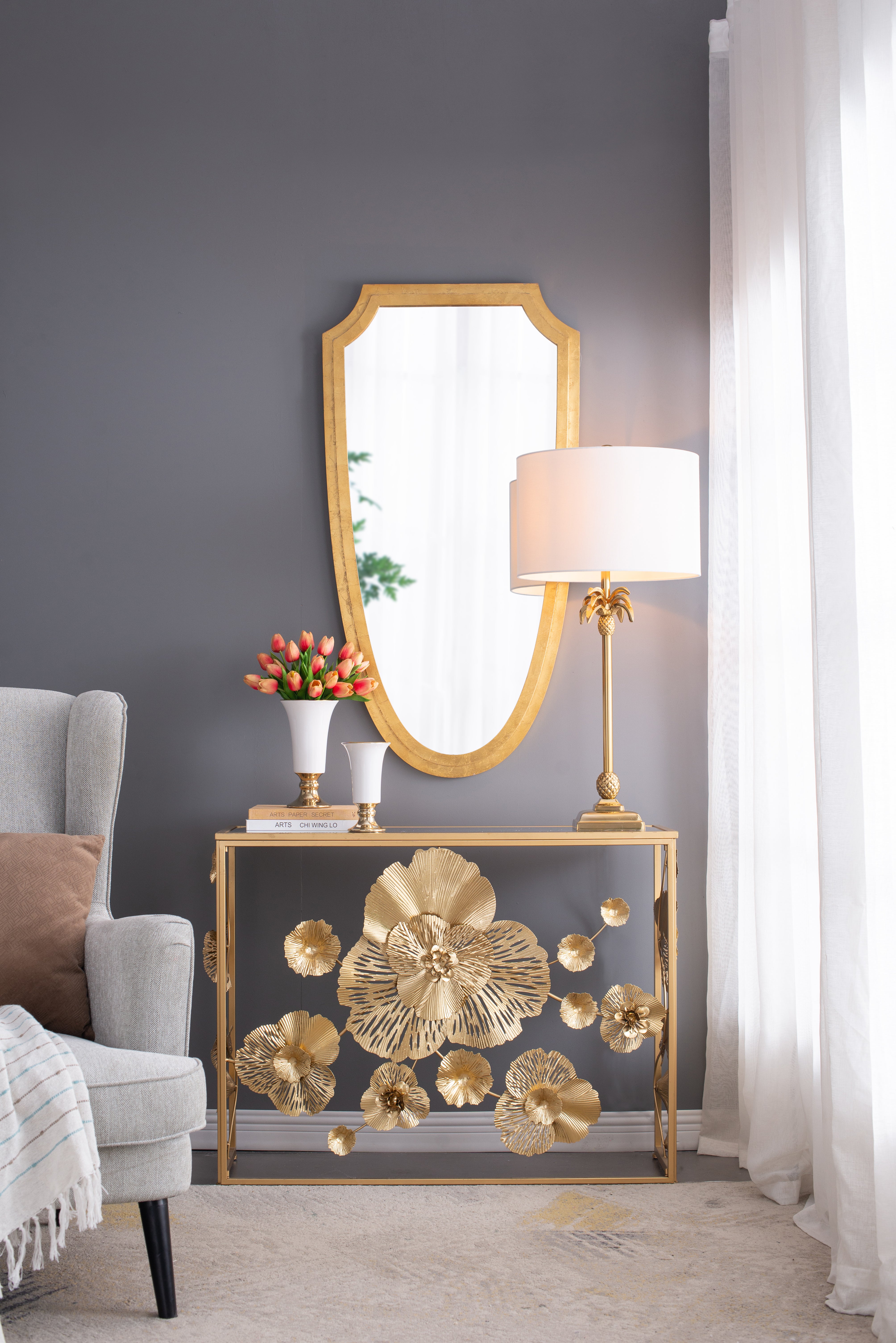 24'' x 46'' Decorative Mirror for Wall Décor, Shield-Inspired Design