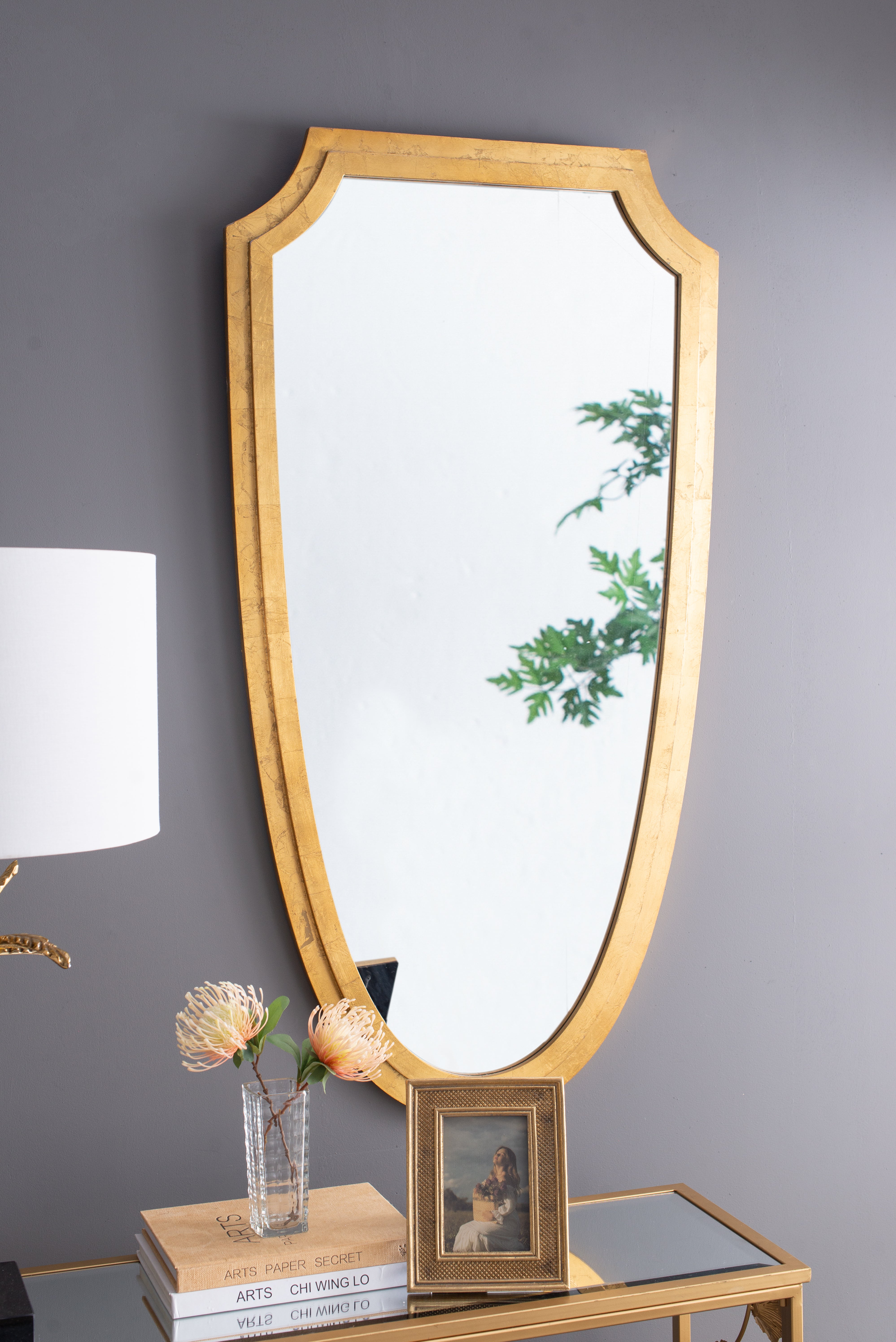 24'' x 46'' Decorative Mirror for Wall Décor, Shield-Inspired Design