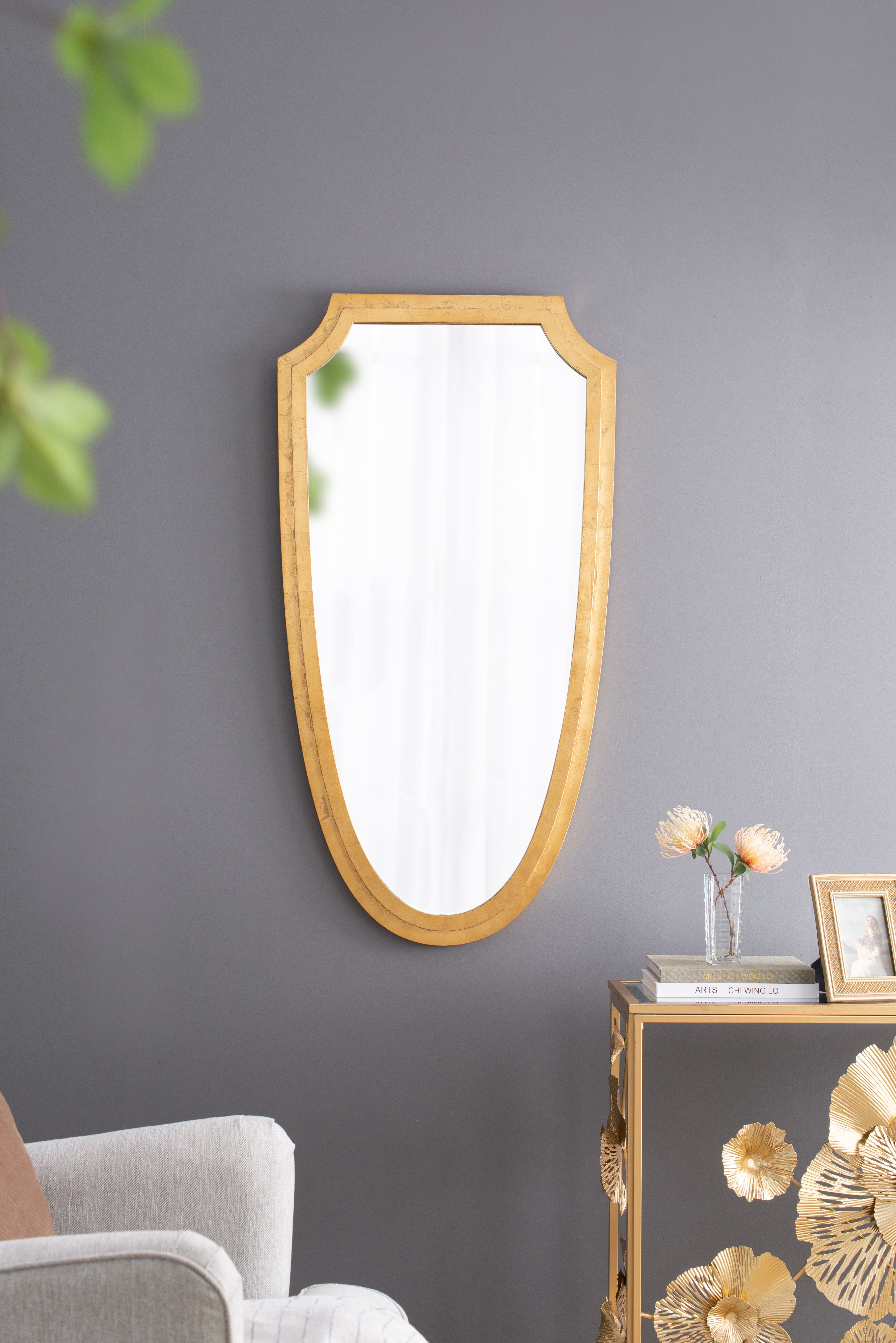 24'' x 46'' Decorative Mirror for Wall Décor, Shield-Inspired Design