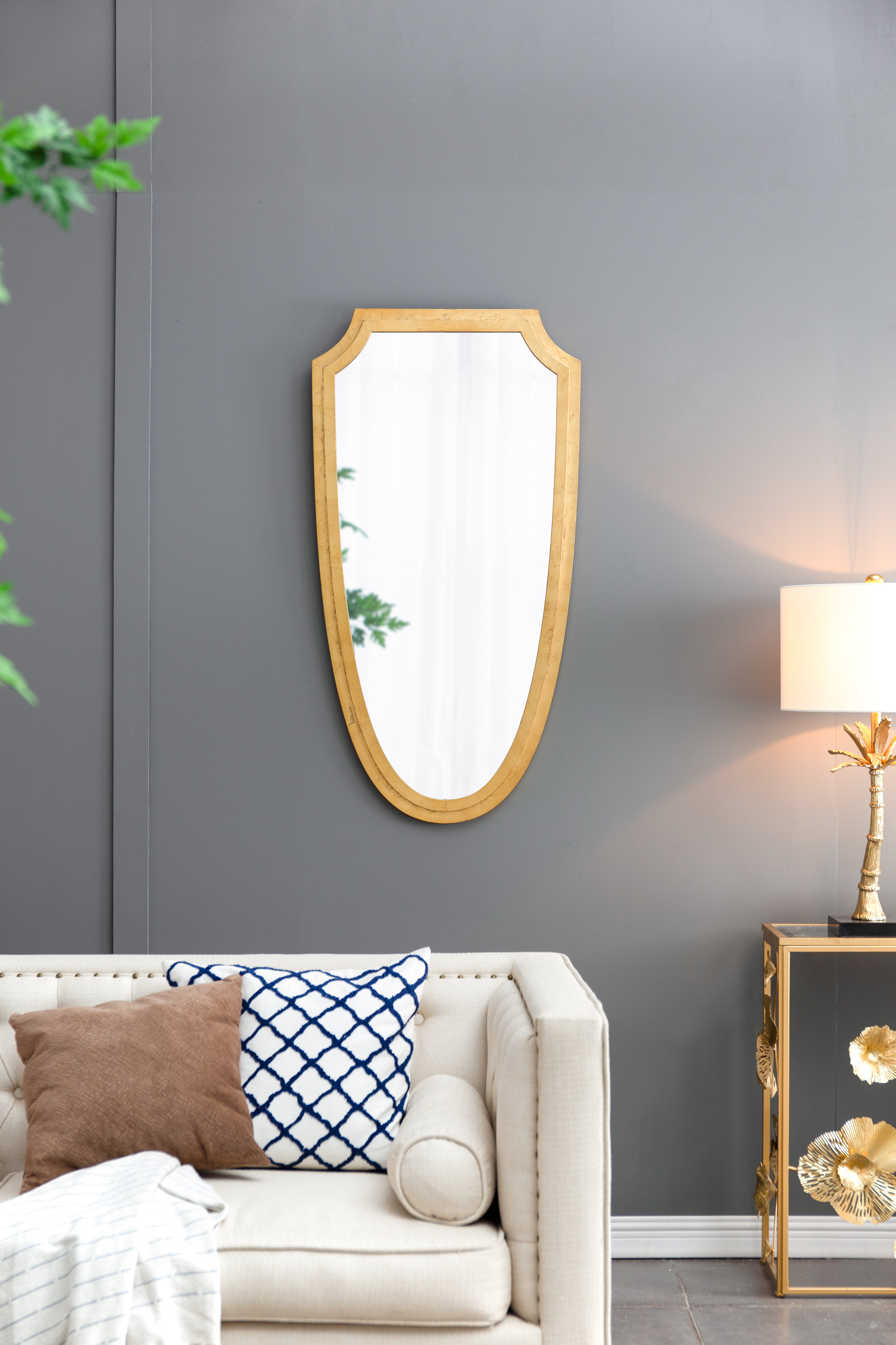 24'' x 46'' Decorative Mirror for Wall Décor, Shield-Inspired Design