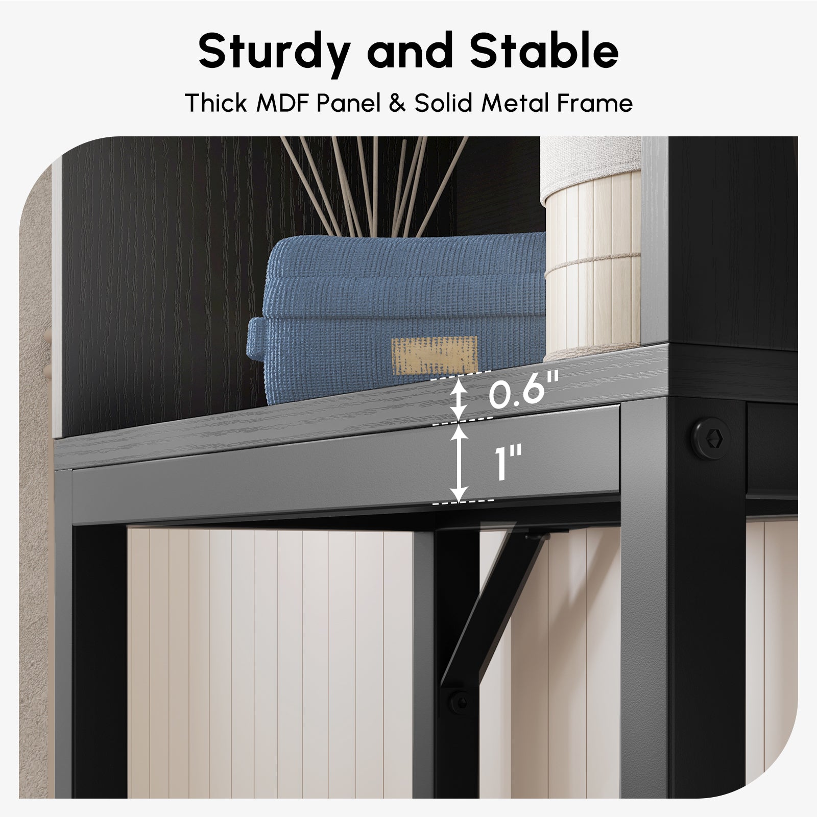 Sturdy Black Over-the-Toilet Cabinet with 0.6'' Thick MDF Panels and Steel Frame, Modern Commode Storage Shelf