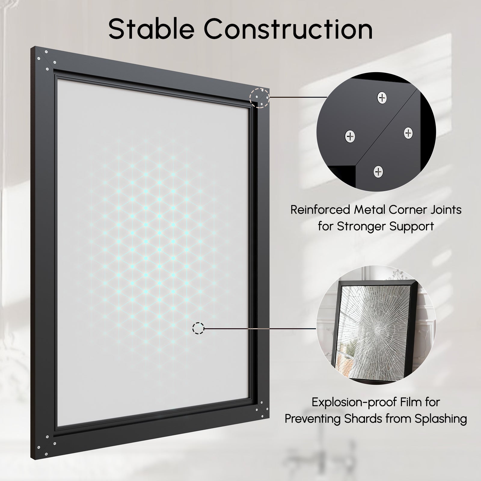 USHOWER Canvas Series Black Beveled Bathroom Mirror 24''x36''