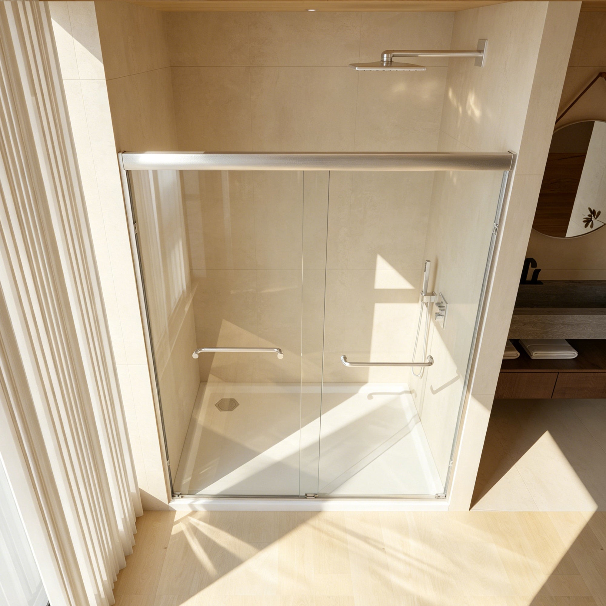 Modern 56-60" Double Sliding Shower Door with 6mm Tempered Glass, Aluminum Frame, Brushed Nickel Stainless Steel Handle & 72" Bathroom Shower Enclosure