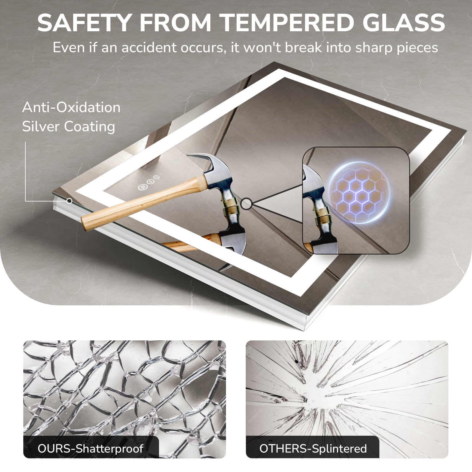 USHOWER Klara Series – 40'' x 24'' Rectangular LED Bathroom Mirror