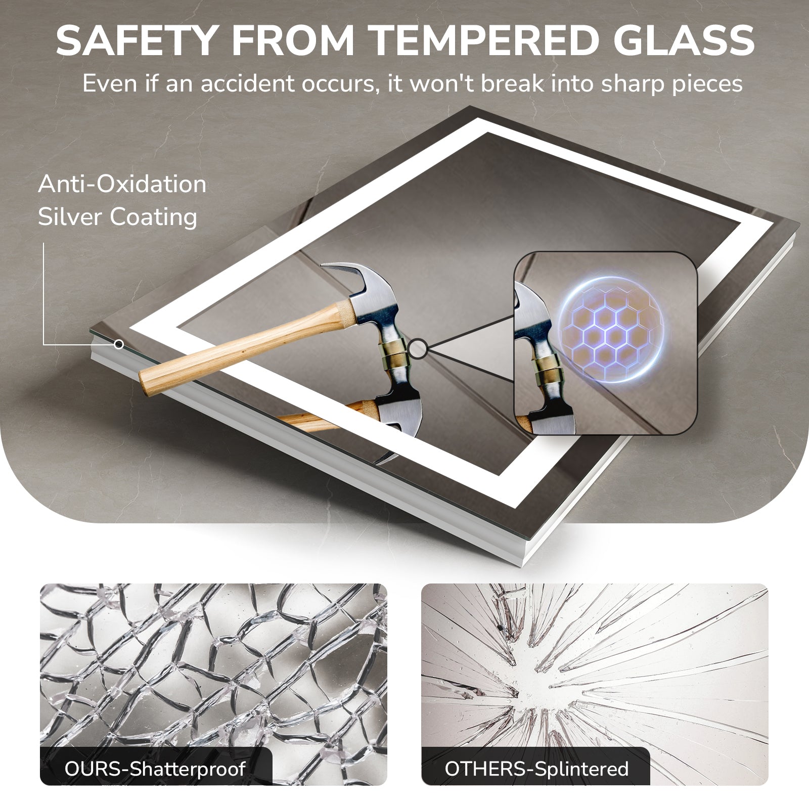 USHOWER Klara Series – 48'' x 32'' Rectangular LED Bathroom Mirror