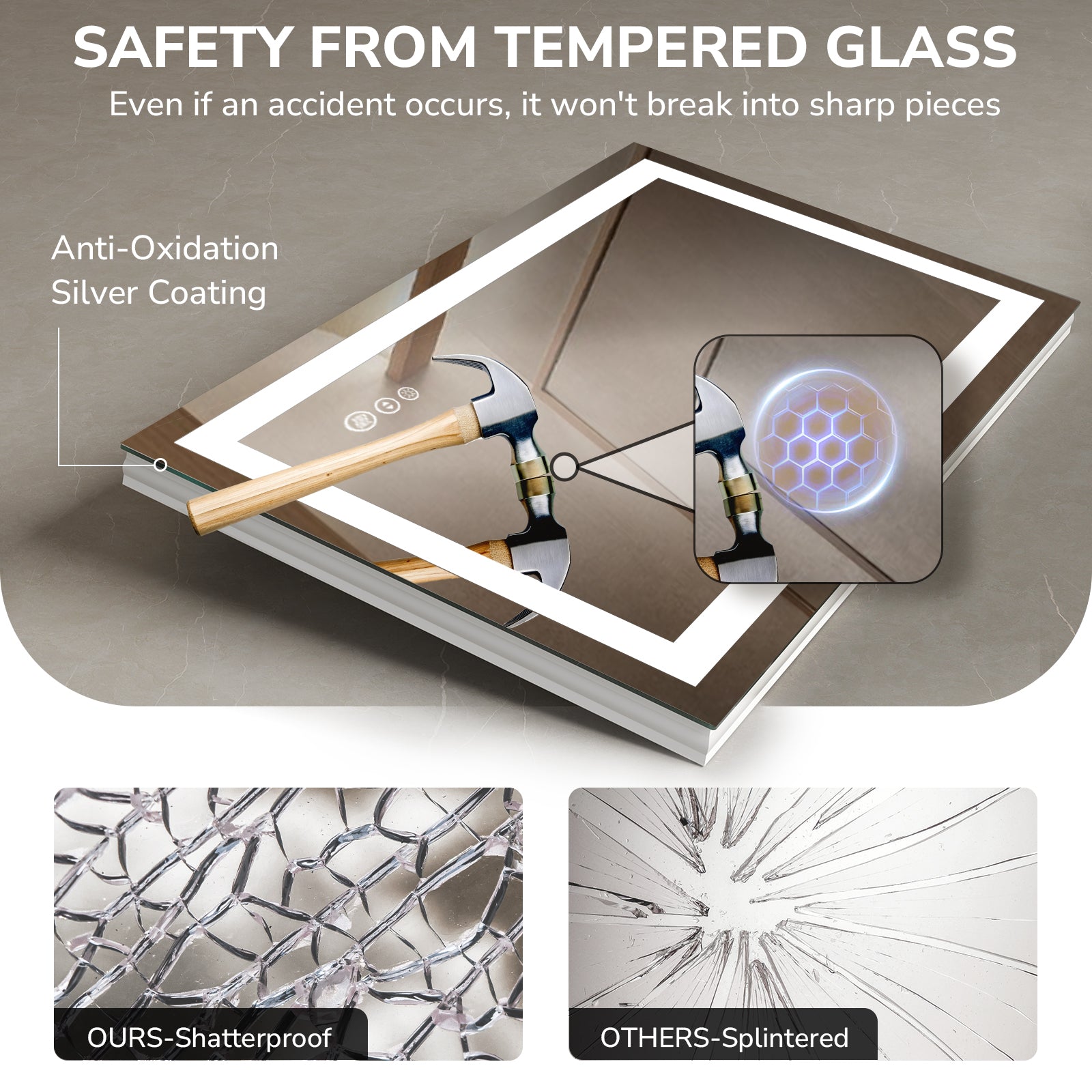 USHOWER Klara Series – 24'' x 36'' Rectangular LED Bathroom Mirror