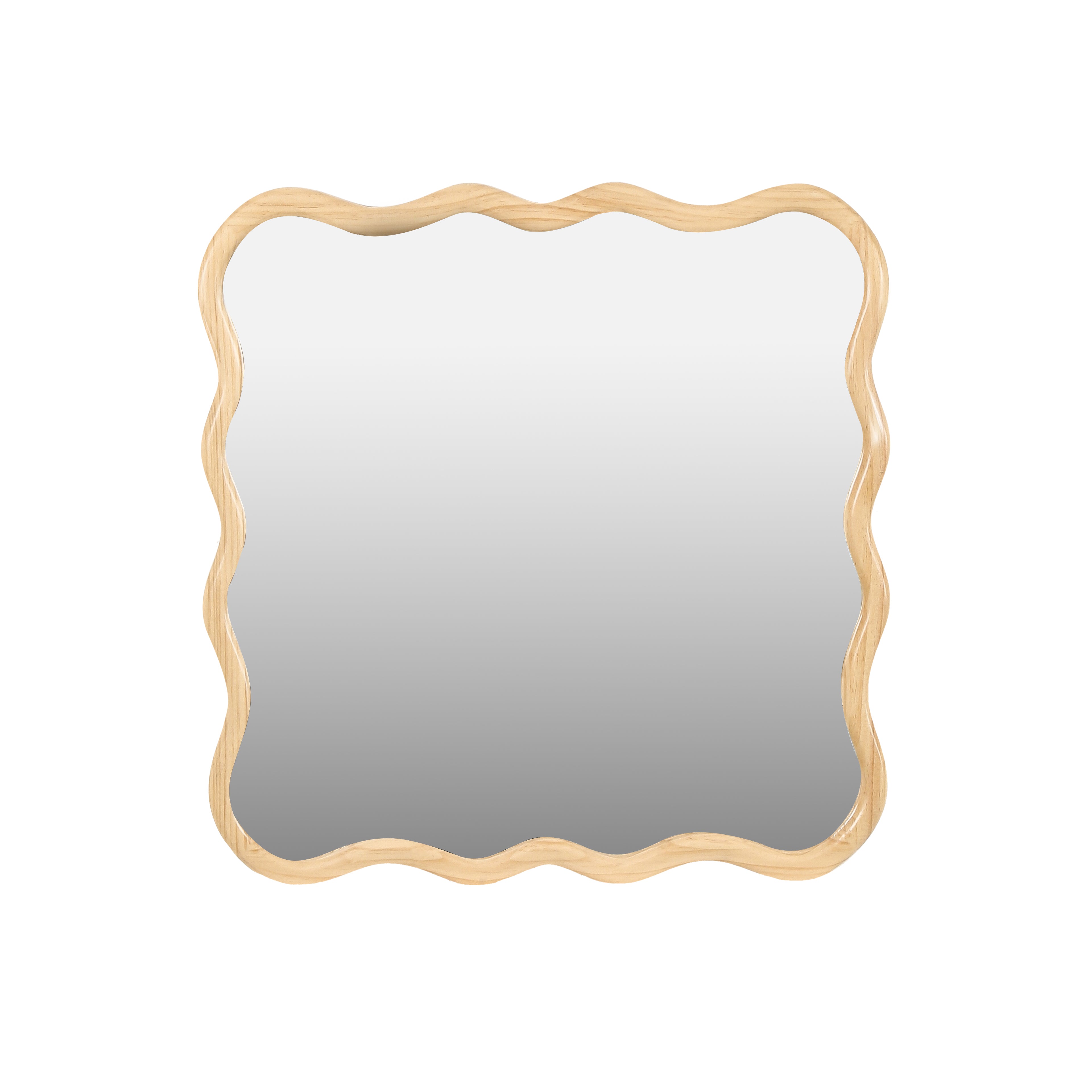 Wavy Square Natural Wood Beige Wall Mirror, Solid Wood, 35.8'' x 35.8''