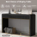 TREXM Rustic Fluted Console Table with 3 Drawers, Solid Wood Veneer Entryway Sofa Table with Natural Wood Grain, Black