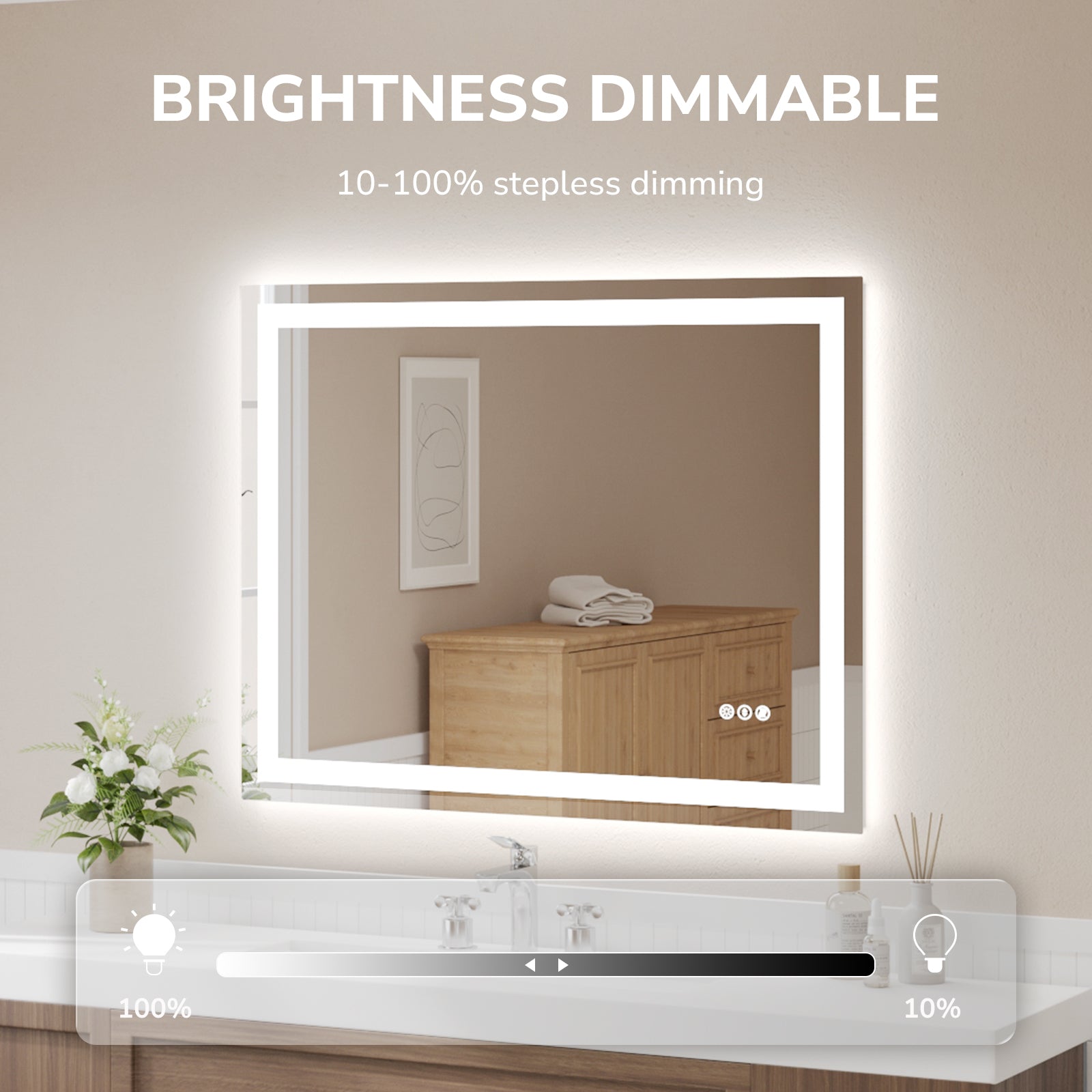 USHOWER Klara Series – 48'' x 36'' Rectangular LED Bathroom Mirror