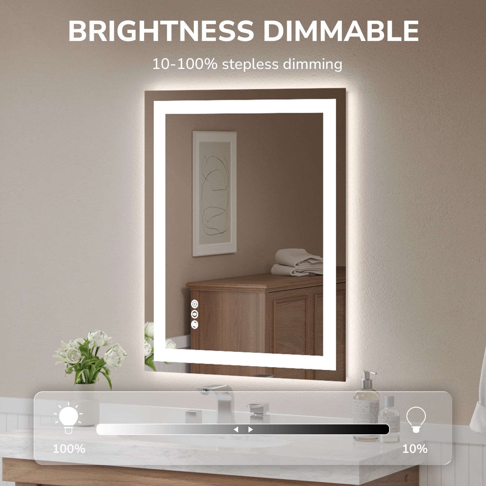 USHOWER Klara Series – 28'' x 36'' Rectangular LED Bathroom Mirror