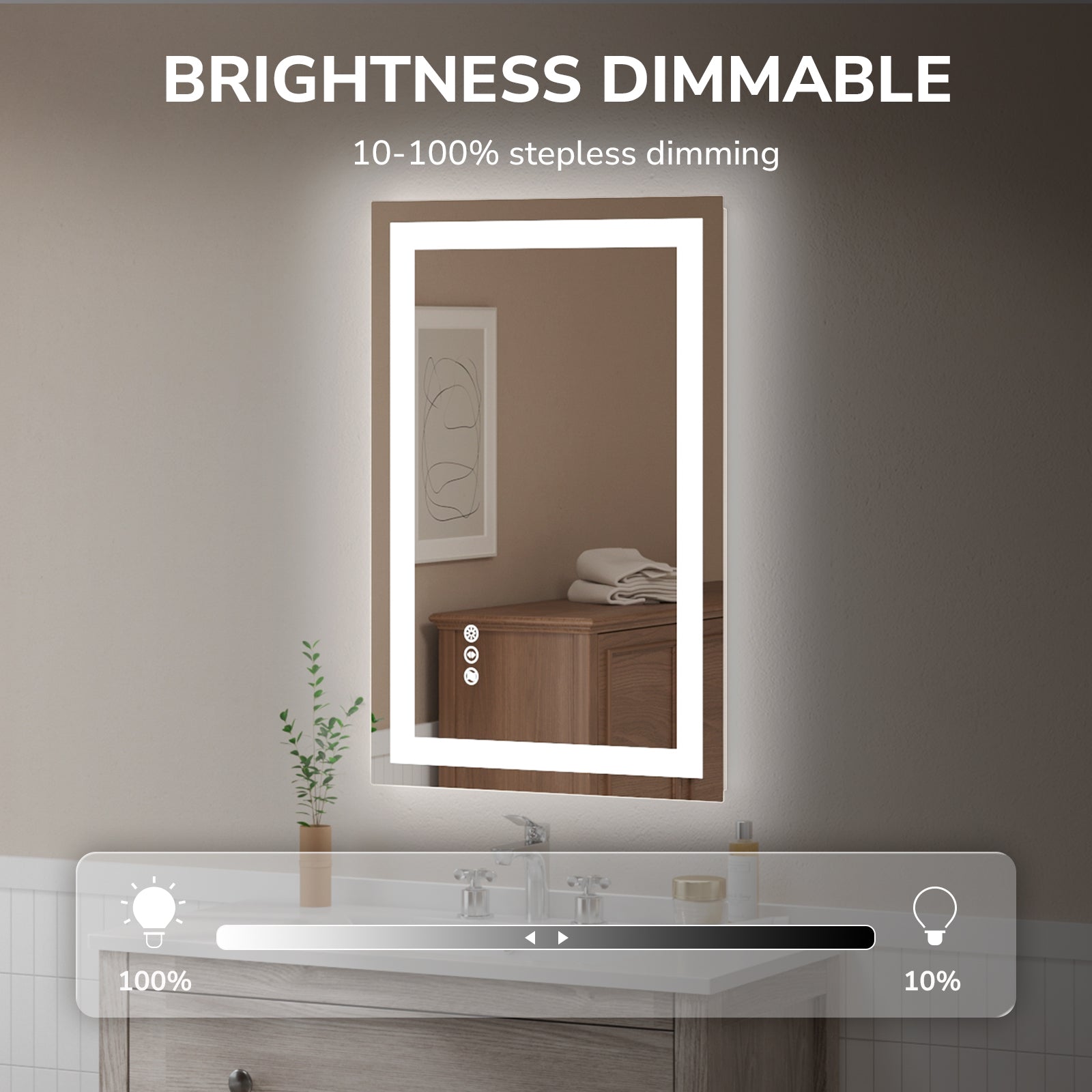 USHOWER Klara Series – 24'' x 36'' Rectangular LED Bathroom Mirror