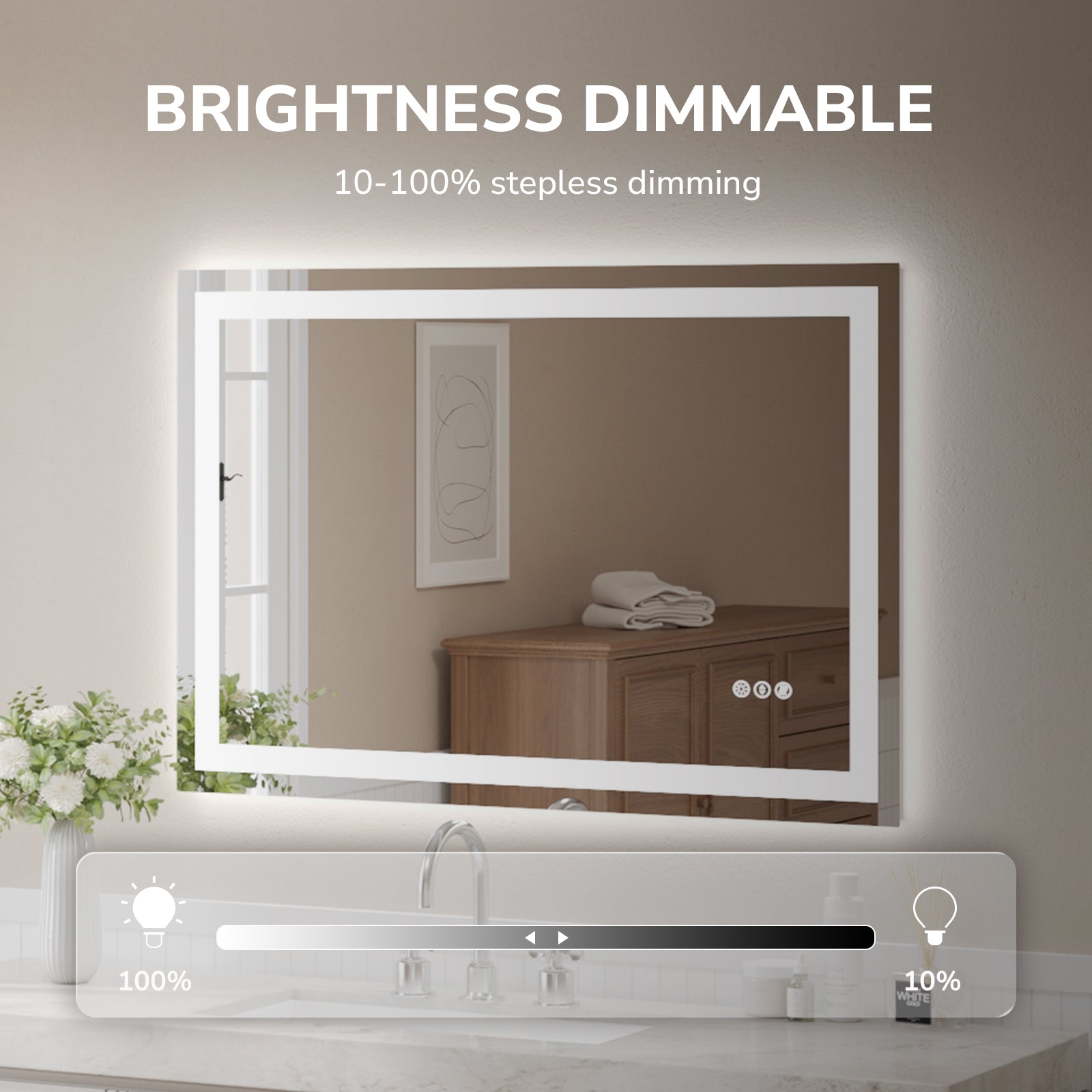 USHOWER Klara Series – 48'' x 32'' Rectangular LED Bathroom Mirror