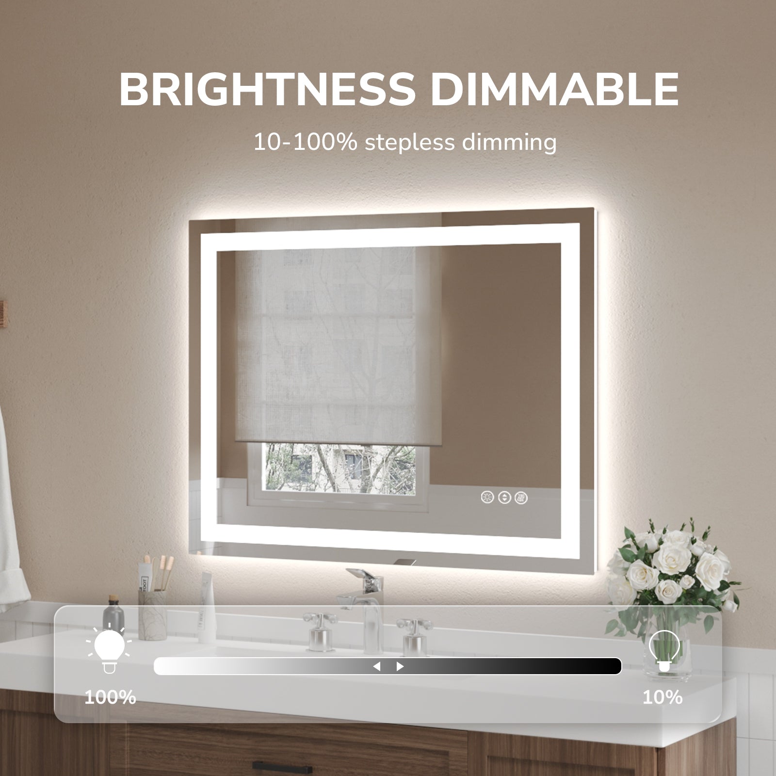 USHOWER Klara Series – 40'' x 32'' Rectangular LED Bathroom Mirror
