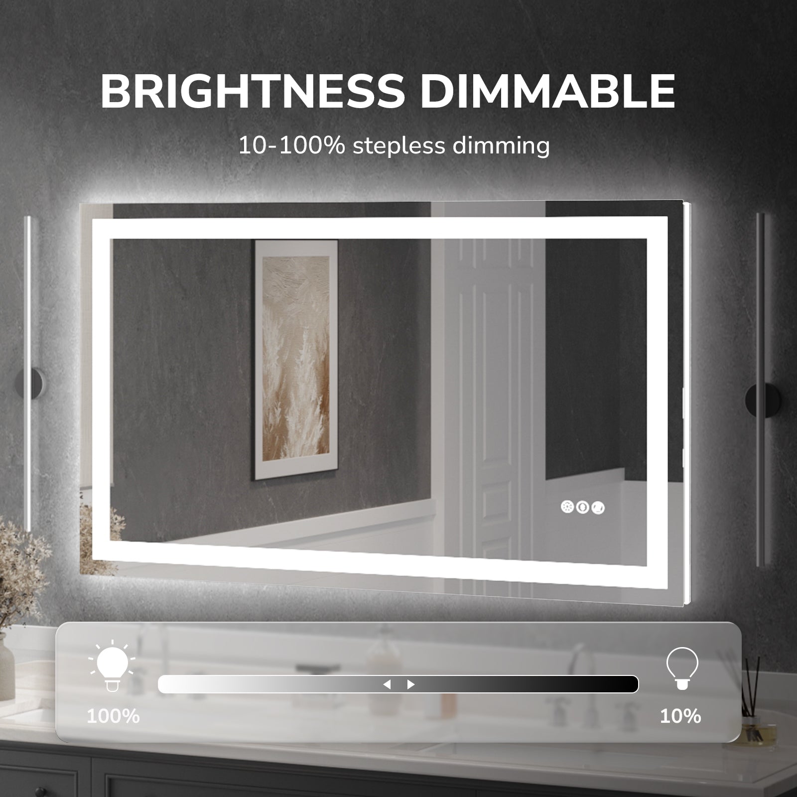 USHOWER Klara Series – 55'' x 30'' Rectangular LED Bathroom Mirror