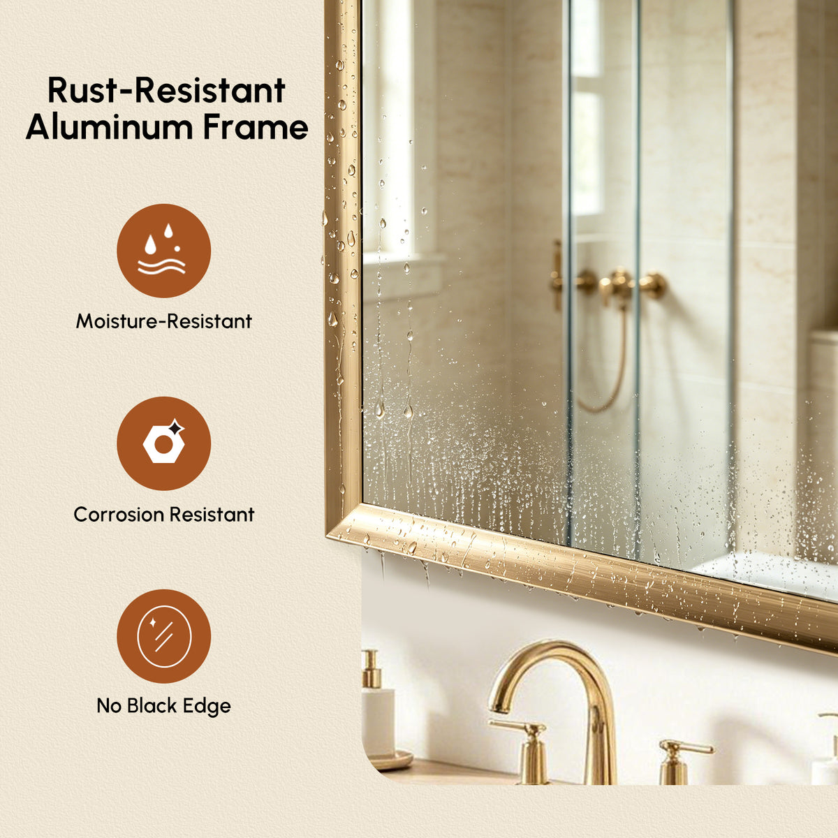 USHOWER Curva Brushed Gold Arched Mirror 24x36 Inch, Arched Bathroom Mirror