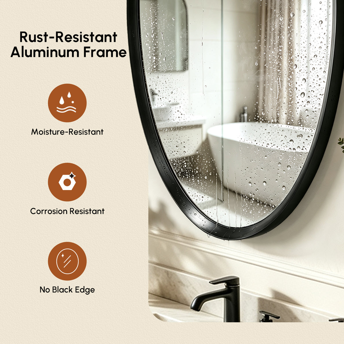 USHOWER Curva Black Oval Bathroom Mirror, 24x36 Inch Oval Mirror