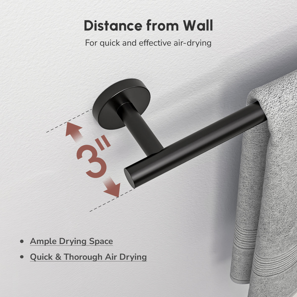 wall mounted towel bar with 3'' Gap from Wall for Quick and Effective Air Drying