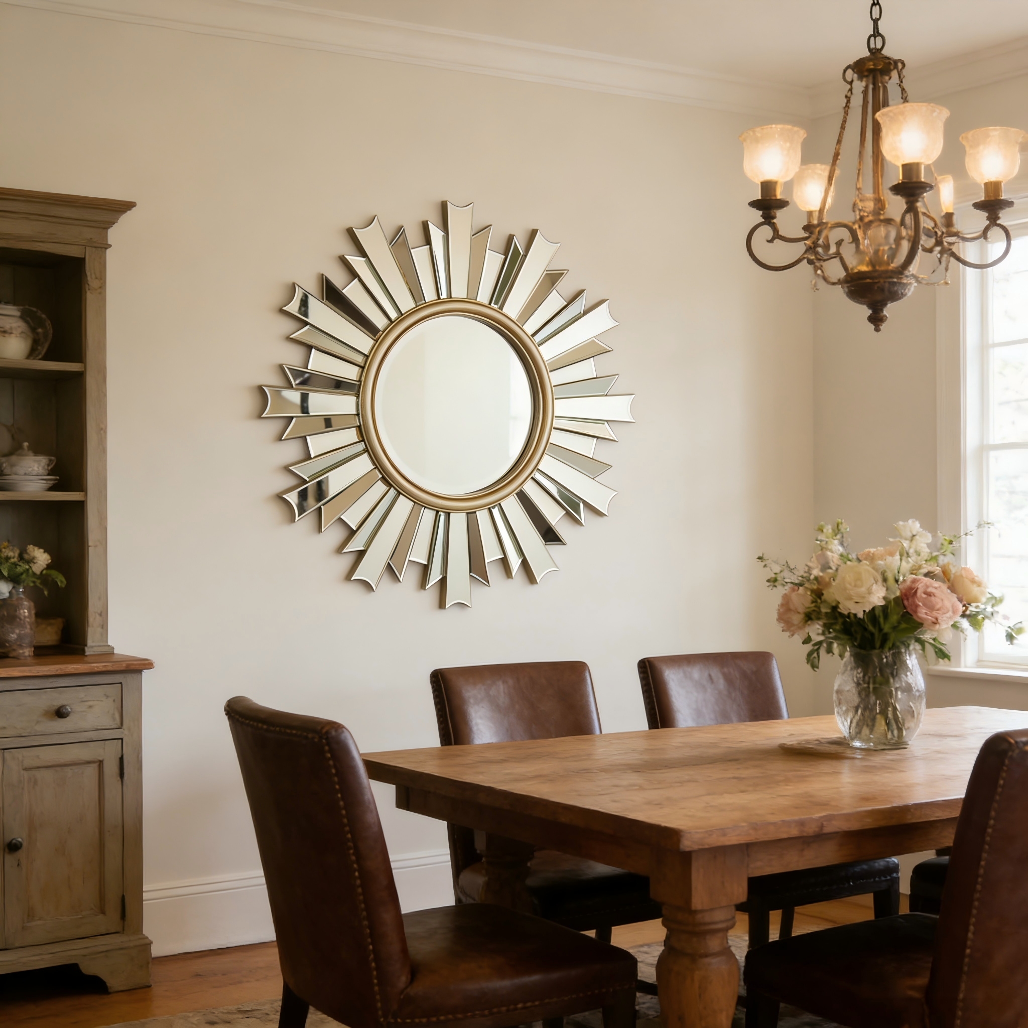 HenGis Sunburst-Shaped Decorative Mirror, 24.8'' Diameter