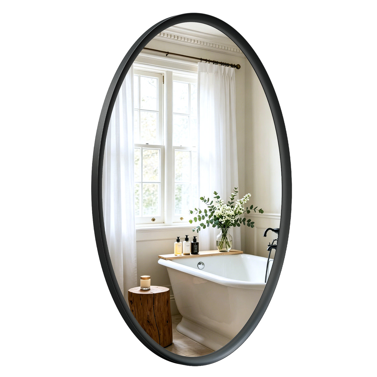 USHOWER Curva Black Oval Bathroom Mirror, 24x36 Inch Oval Mirror