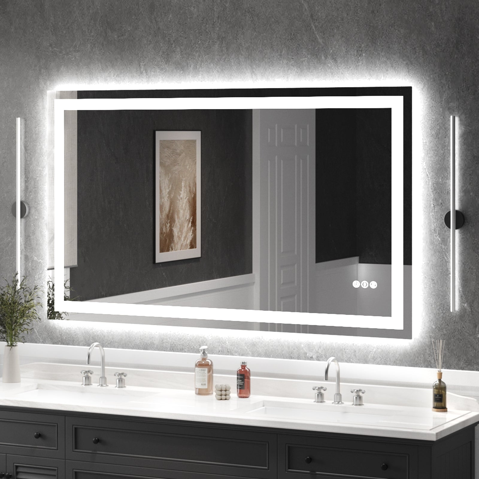 USHOWER Klara Series 60x36 Rectangular LED Bathroom Mirror with Front and Back Lighting, Wall Mounted Above Vanity