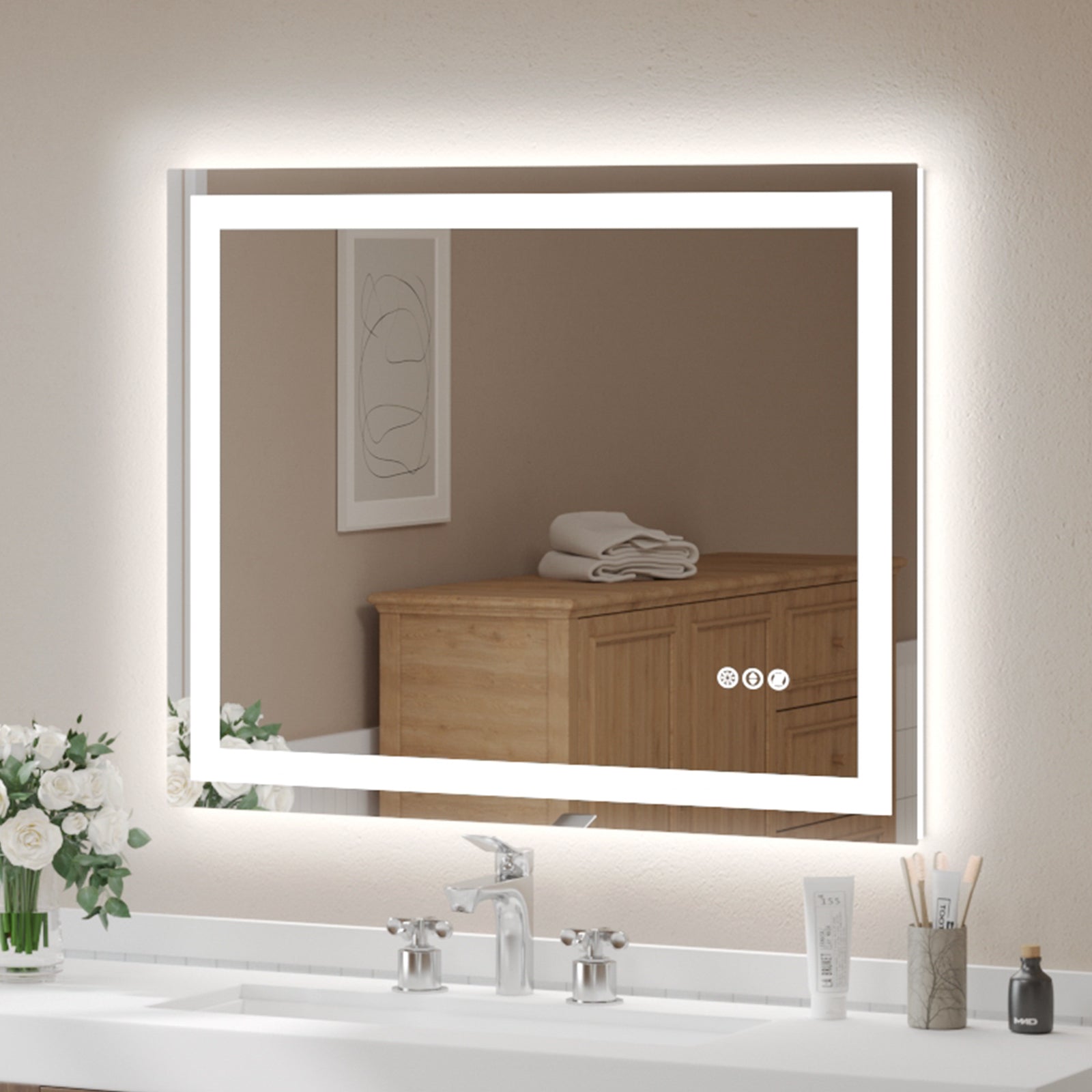 USHOWER Klara Series – 40'' x 32'' Rectangular LED Bathroom Mirror
