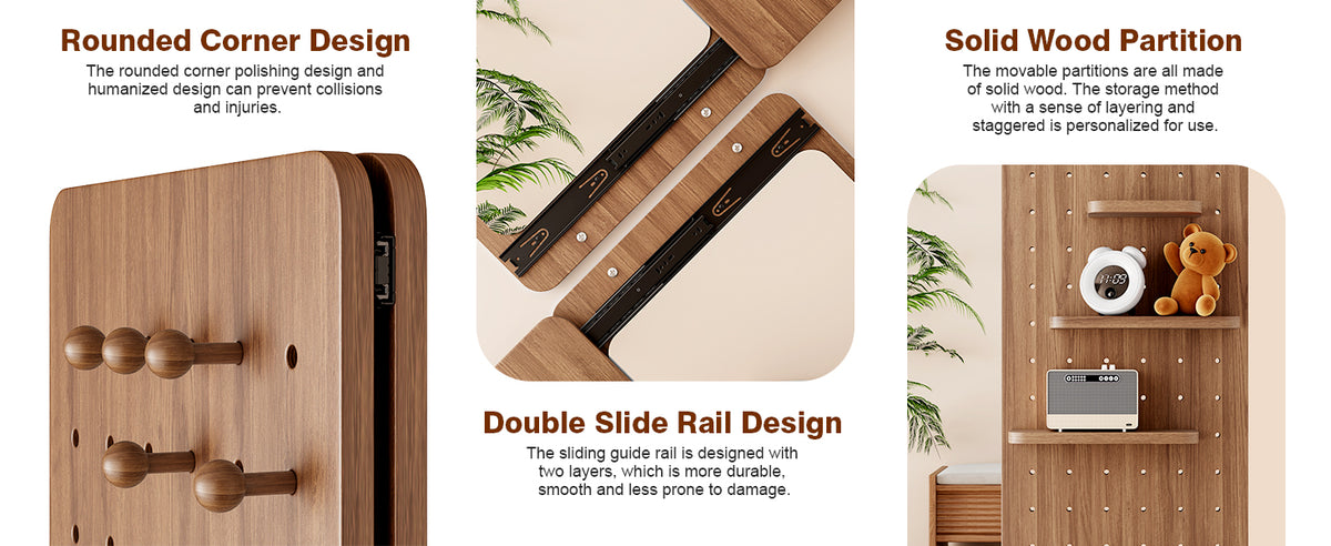 Walnut Wall-Mounted Full-Length Mirror, 47.6 x 15.7 Inch Sliding Space-Saving Mirror with Multi-Functional Panel for Bedroom, Living Room & Entryway