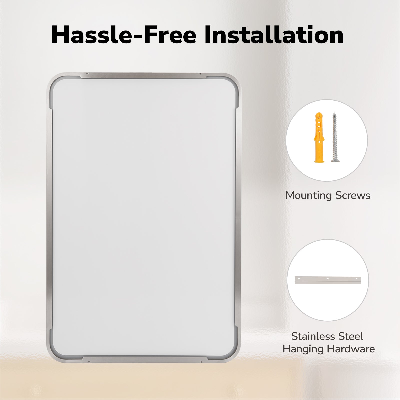 easy to install brushed nickel frame vanity mirror with stainless steel wall mounting hardware