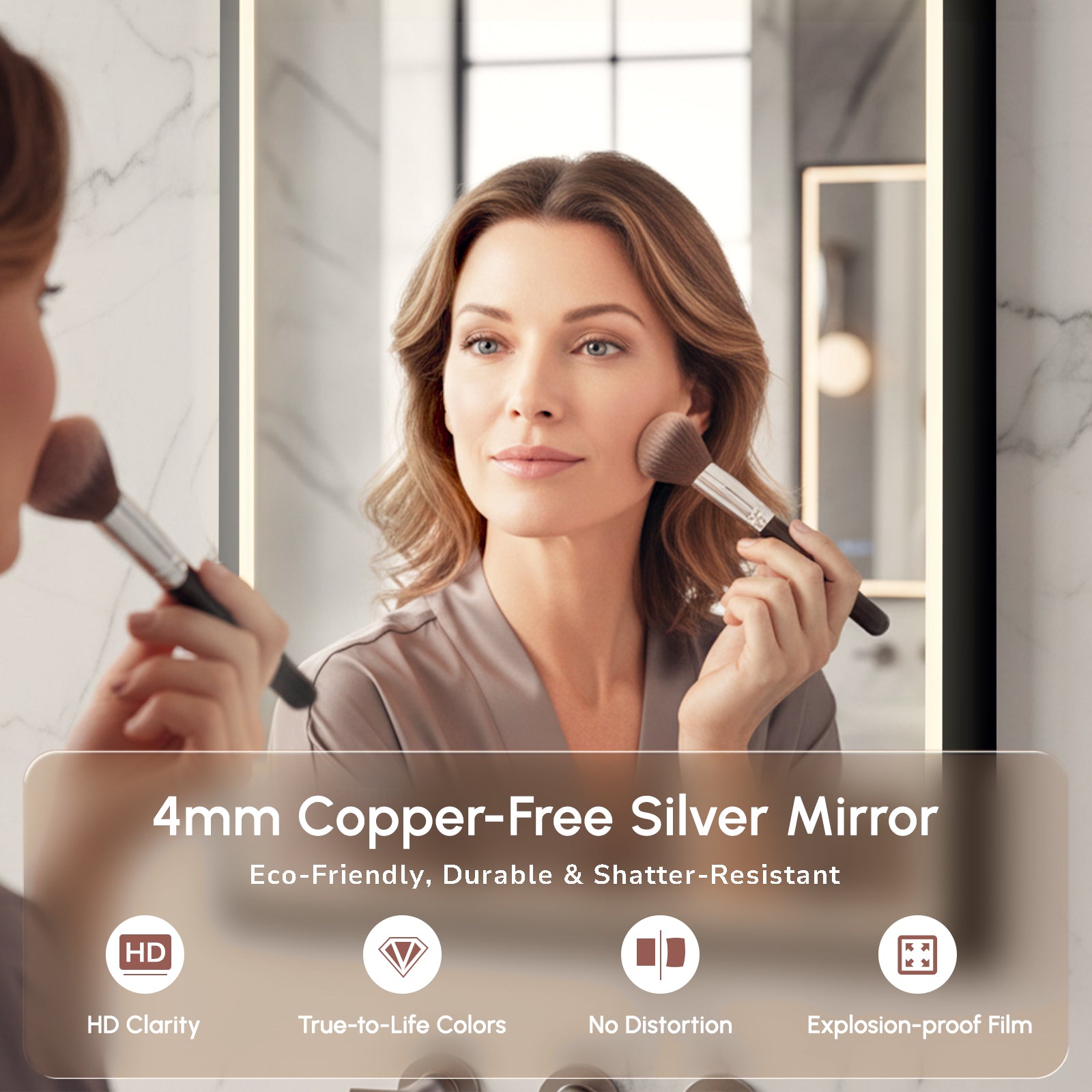 USHOWER Floating Mirror with Lights, LED Bathroom Mirror 24''x 36''