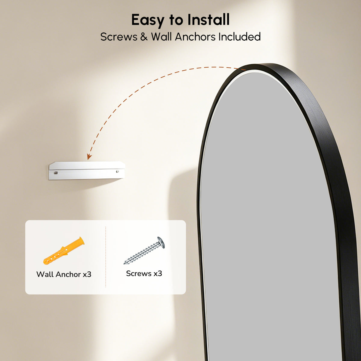 USHOWER Curva Black Arched Mirror 24x36 Inch, Arched Bathroom Mirror