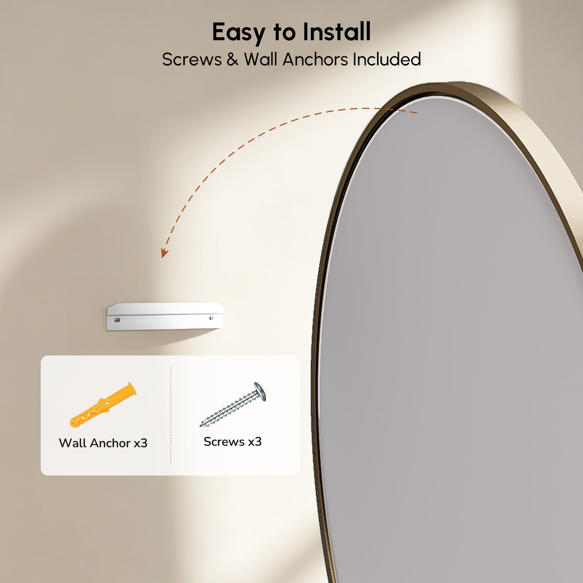 USHOWER Curva Brushed Gold Oval Bathroom Mirror, 20x28 Inch Oval Mirror