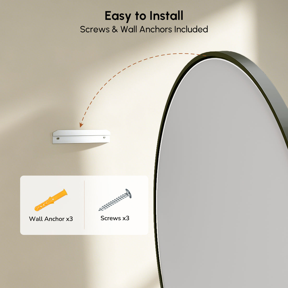 USHOWER Curva Black Oval Bathroom Mirror, 24x36 Inch Oval Mirror