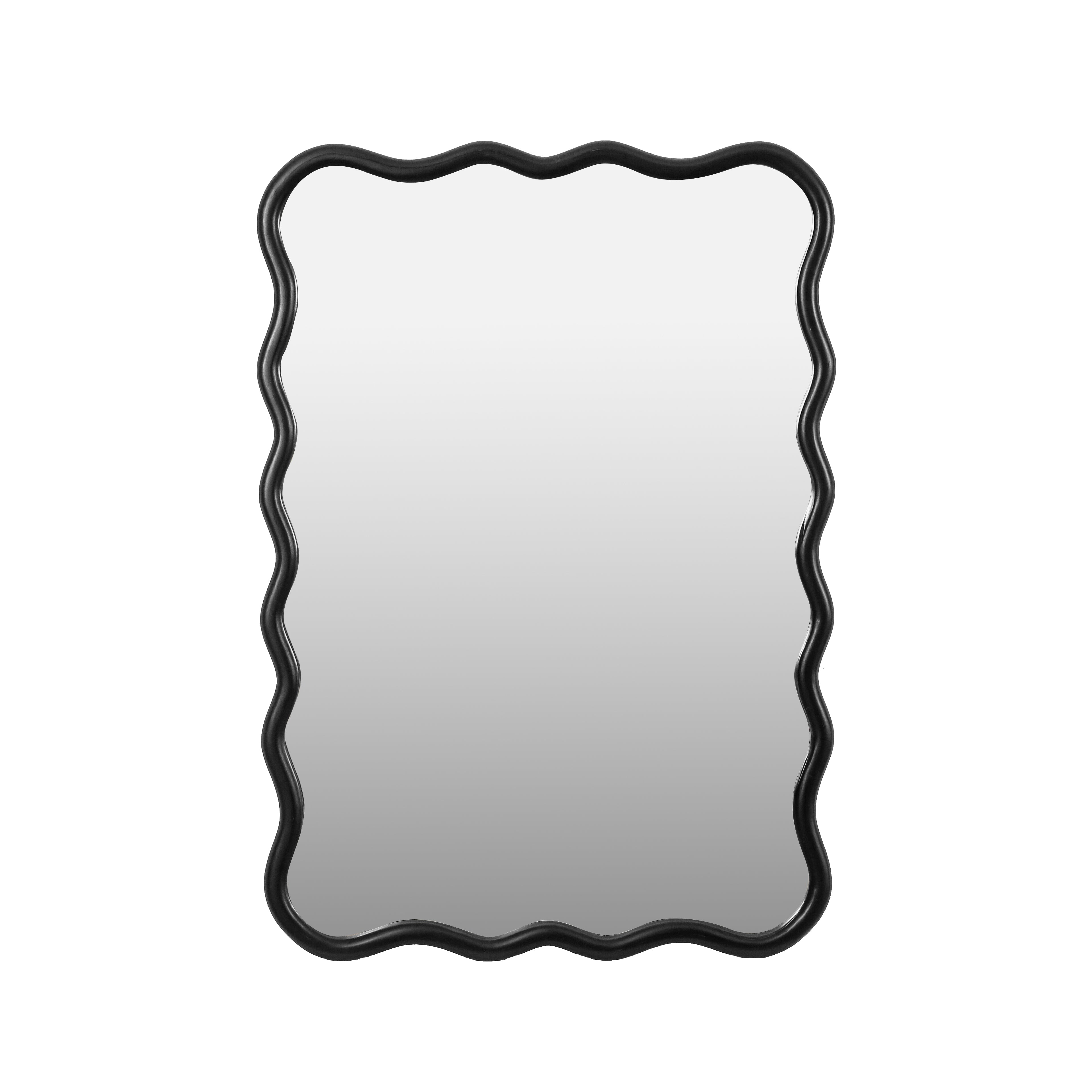 Wavy Rectangular Black Wall Mirror, Solid Wood, 28'' x 39.8''