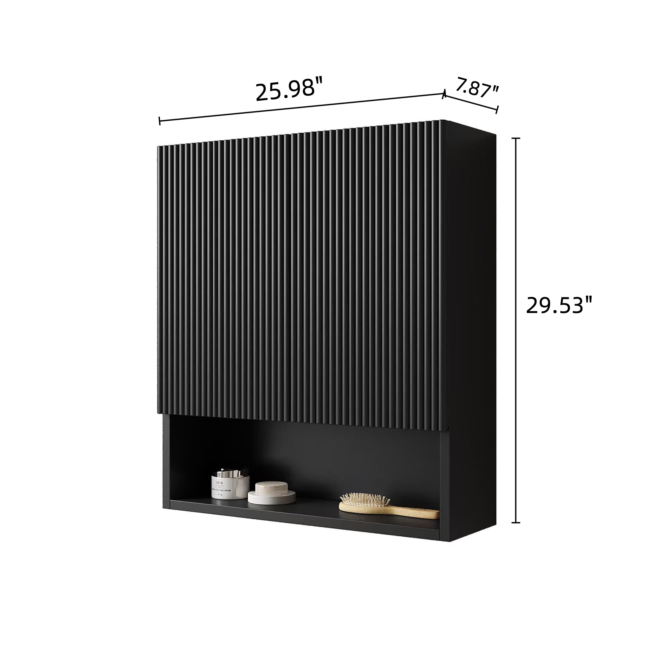 TOBI 26" Wall-Mounted Striped Bathroom Cabinet, with Doors, Shelf and Open Storage Compartment Over The Toilet Storage Cabinet for Bathroom, Kitchen, Laundry Room, Black Color