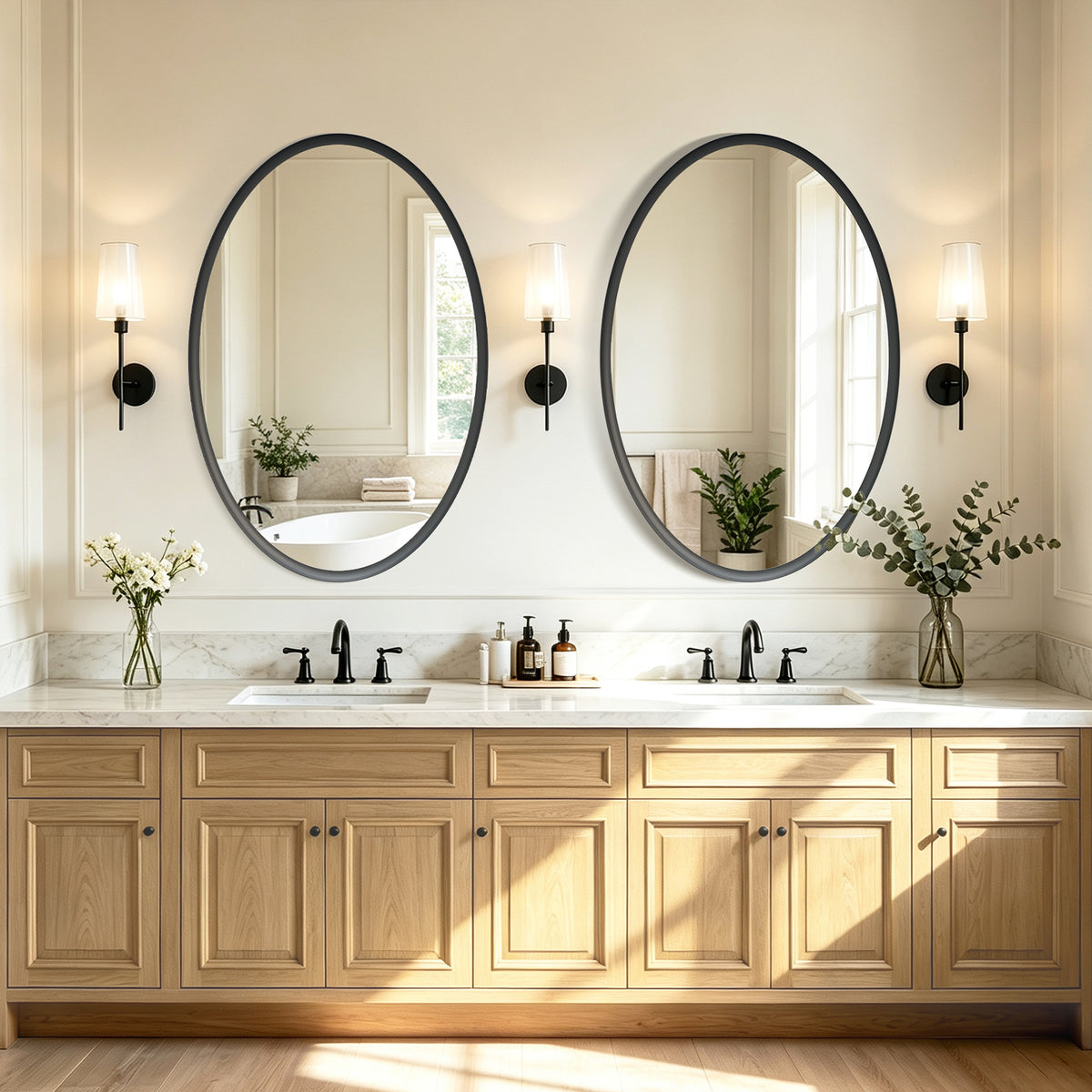 USHOWER Curva Black Oval Bathroom Mirror, 24x36 Inch Oval Mirror