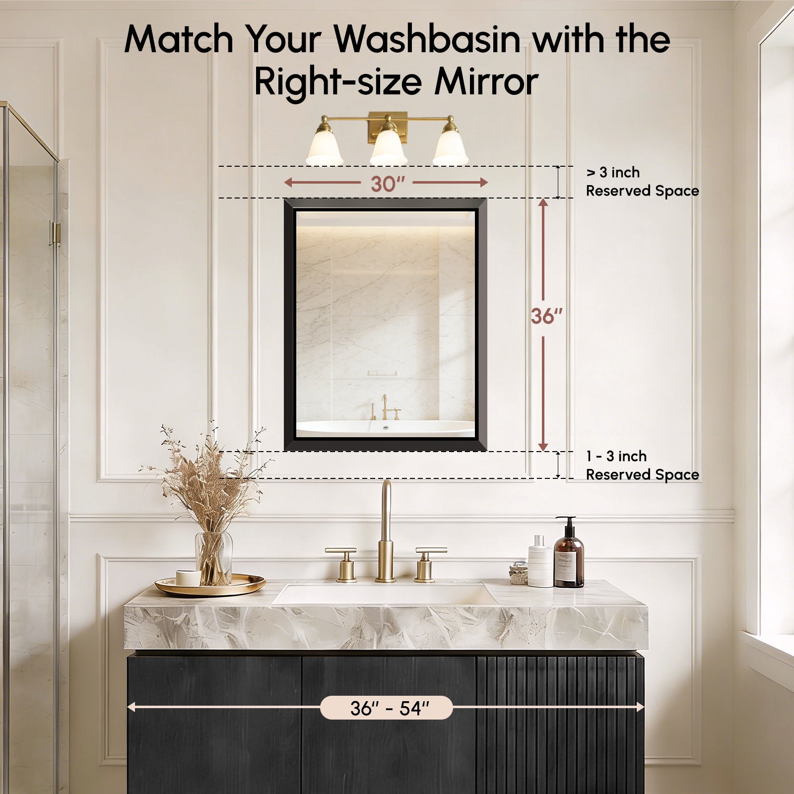 USHOWER Floating Mirror, 30''x36'' Black Beveled Mirror for Wall