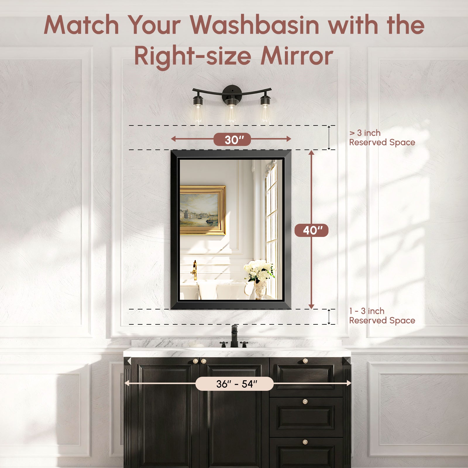 USHOWER Canvas Series Black Beveled Bathroom Mirror 30''x40''