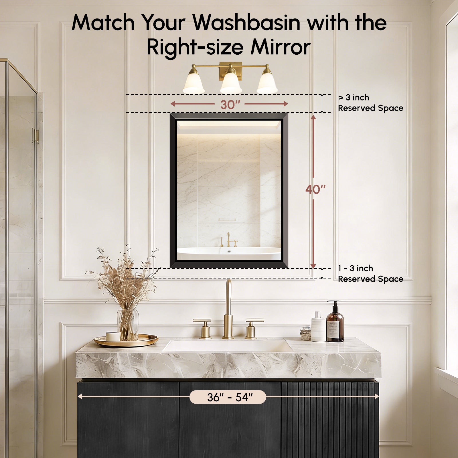 USHOWER Floating Mirror, 30''x40'' Black Beveled Mirror for Wall