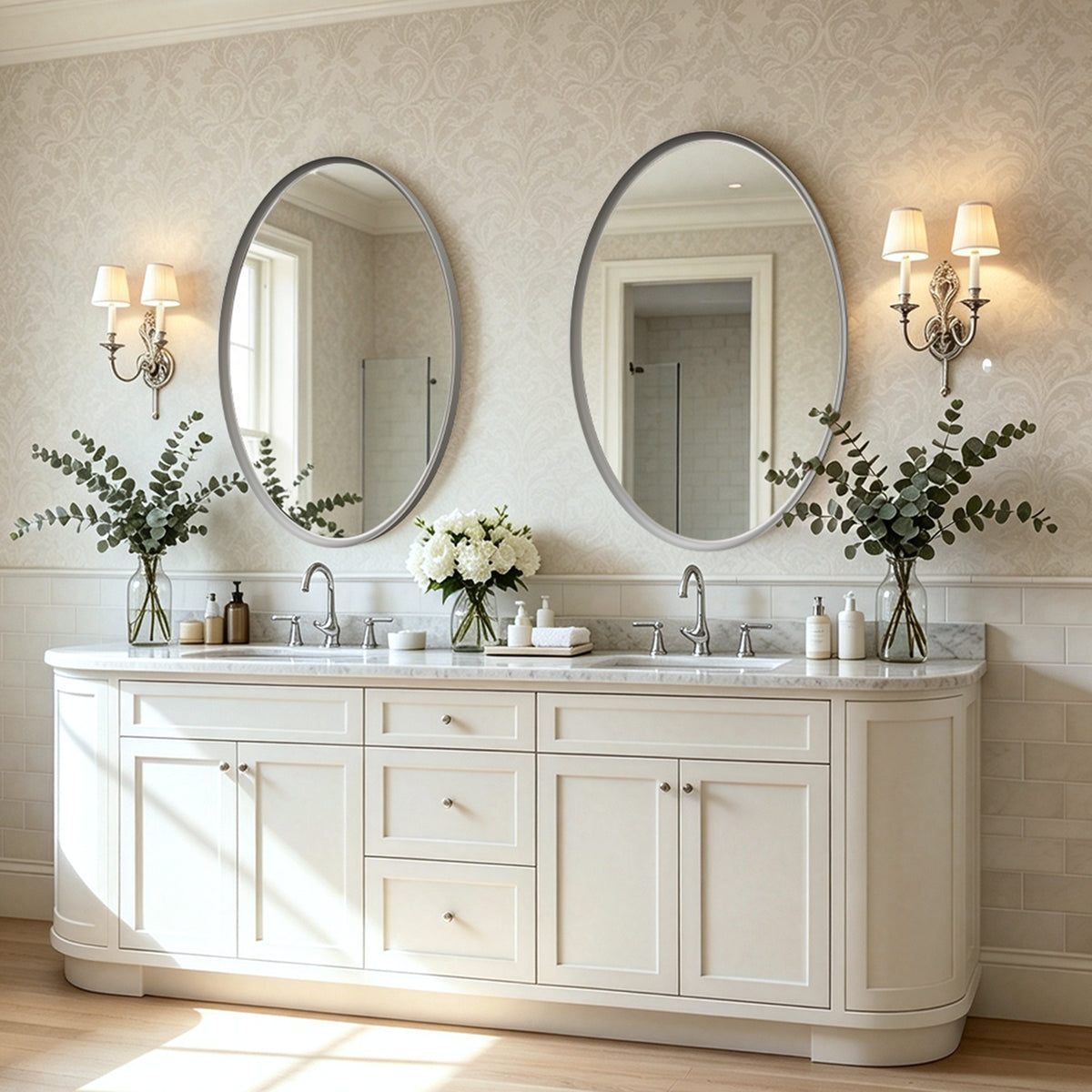 USHOWER Curva Brushed Nickel Oval Bathroom Mirror, 24x36 Inch Oval Mirror